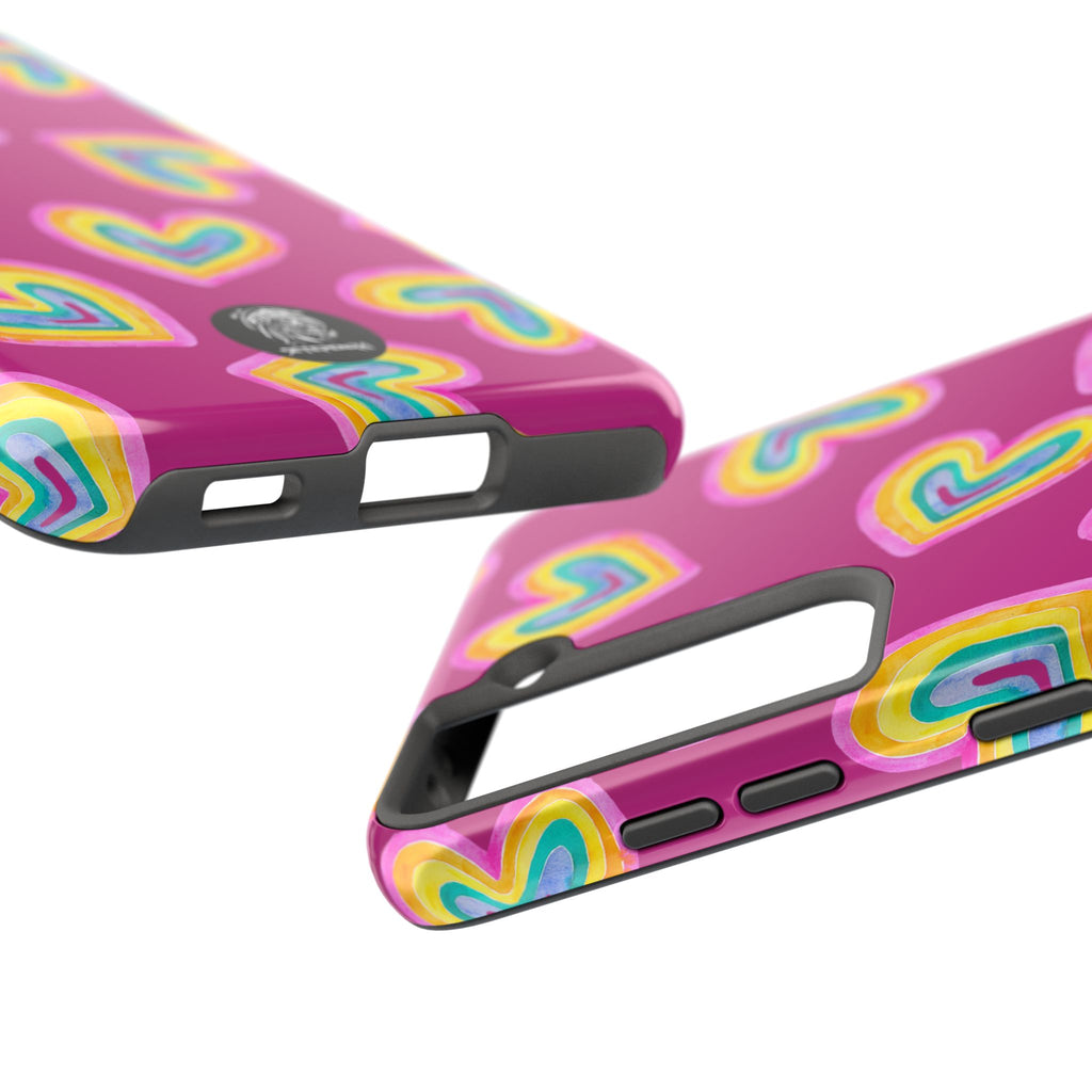 Rainbow Heart Tough Phone Case (For iPhone, Galaxy & More) - Pink
