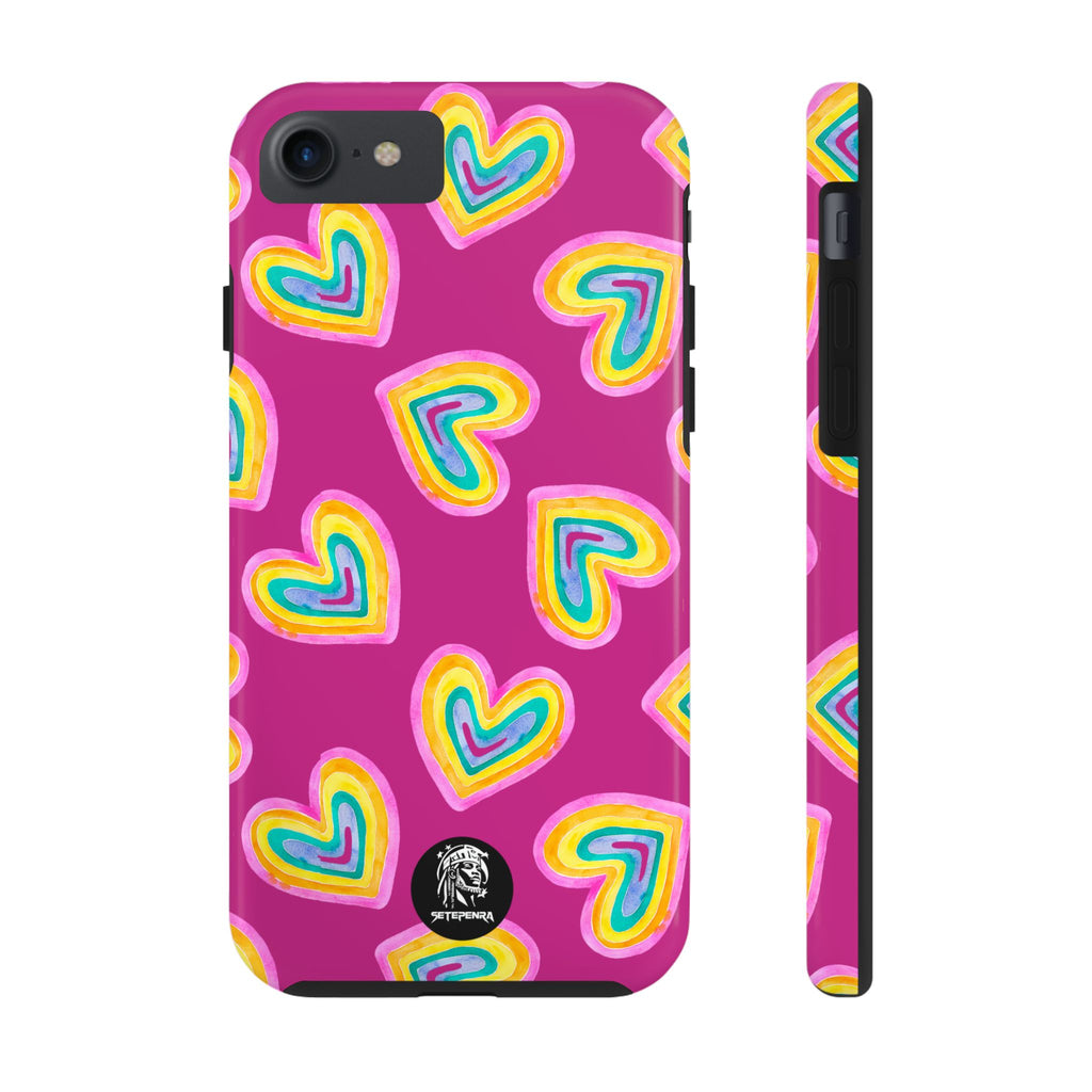 Rainbow Heart Tough Phone Case (For iPhone, Galaxy & More) - Pink SETEPENRA Phone Case.