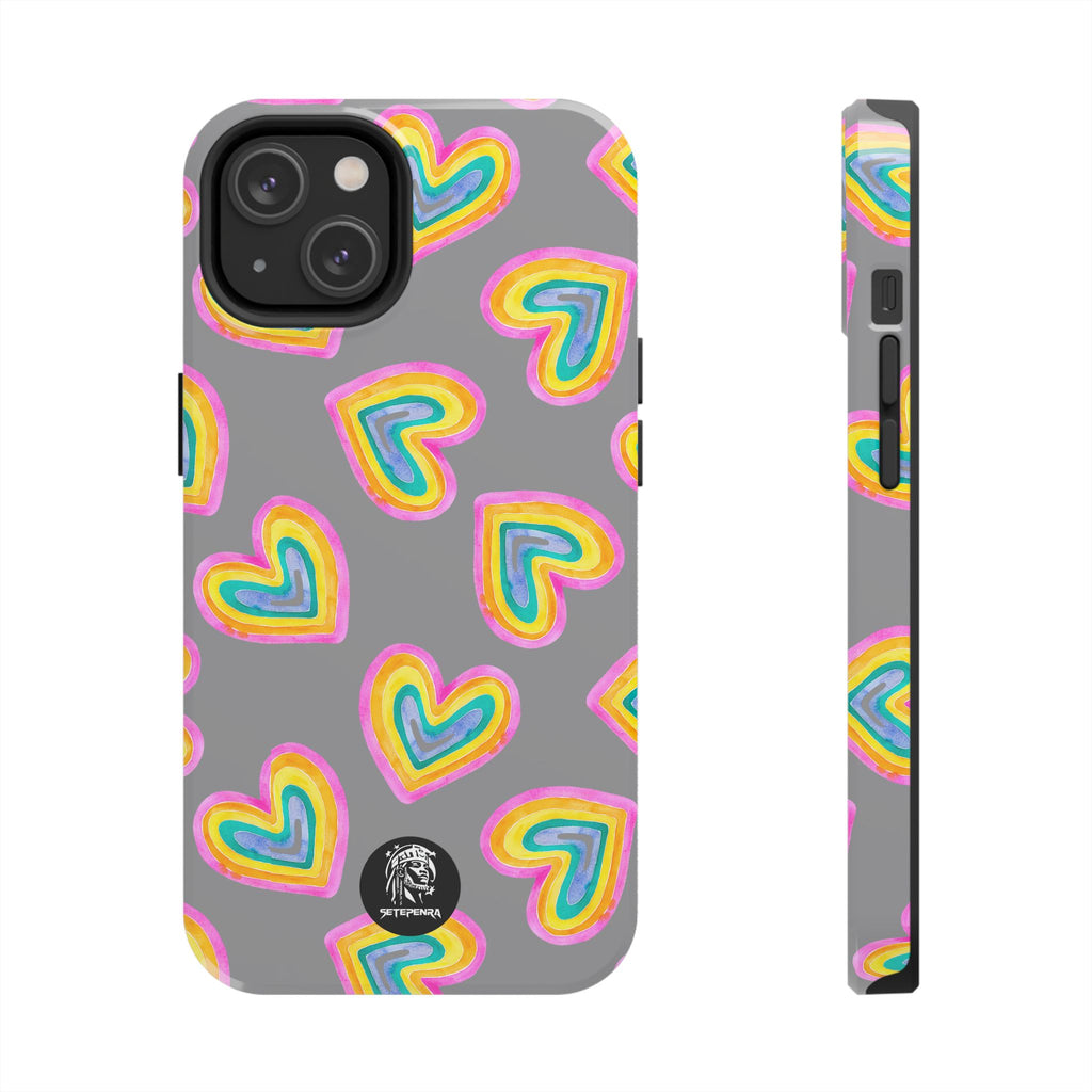 Rainbow Heart Tough Phone Case (For iPhone, Galaxy & More) - Grey SETEPENRA Phone Case.