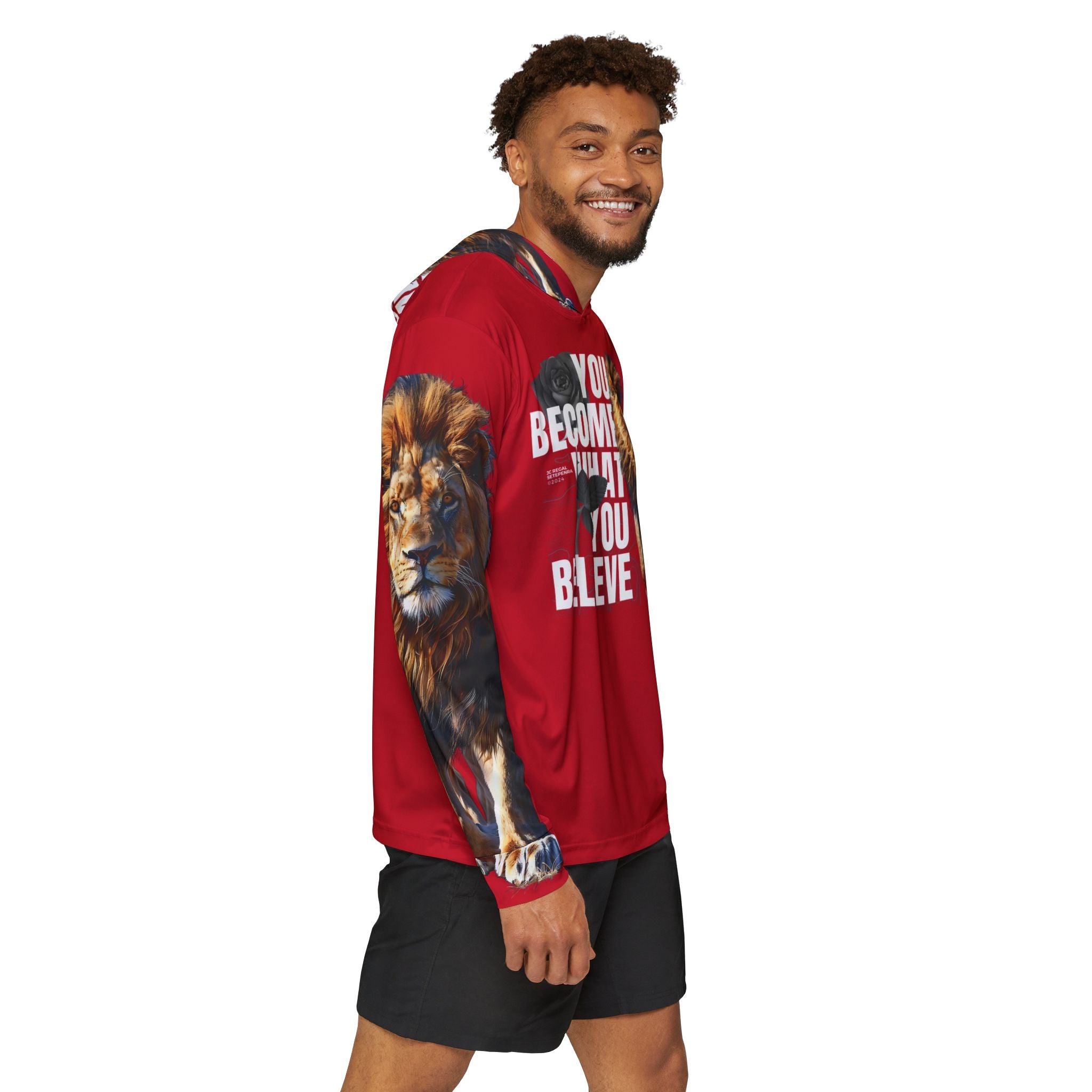You Become What You Believe Men's Sports Warmup Hoodie (Dark Red) SETEPENRA All Over Prints.