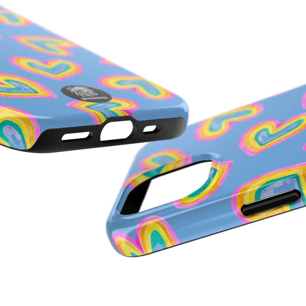 Rainbow Heart Tough Phone Case (For iPhone, Galaxy & More) - Light Blue