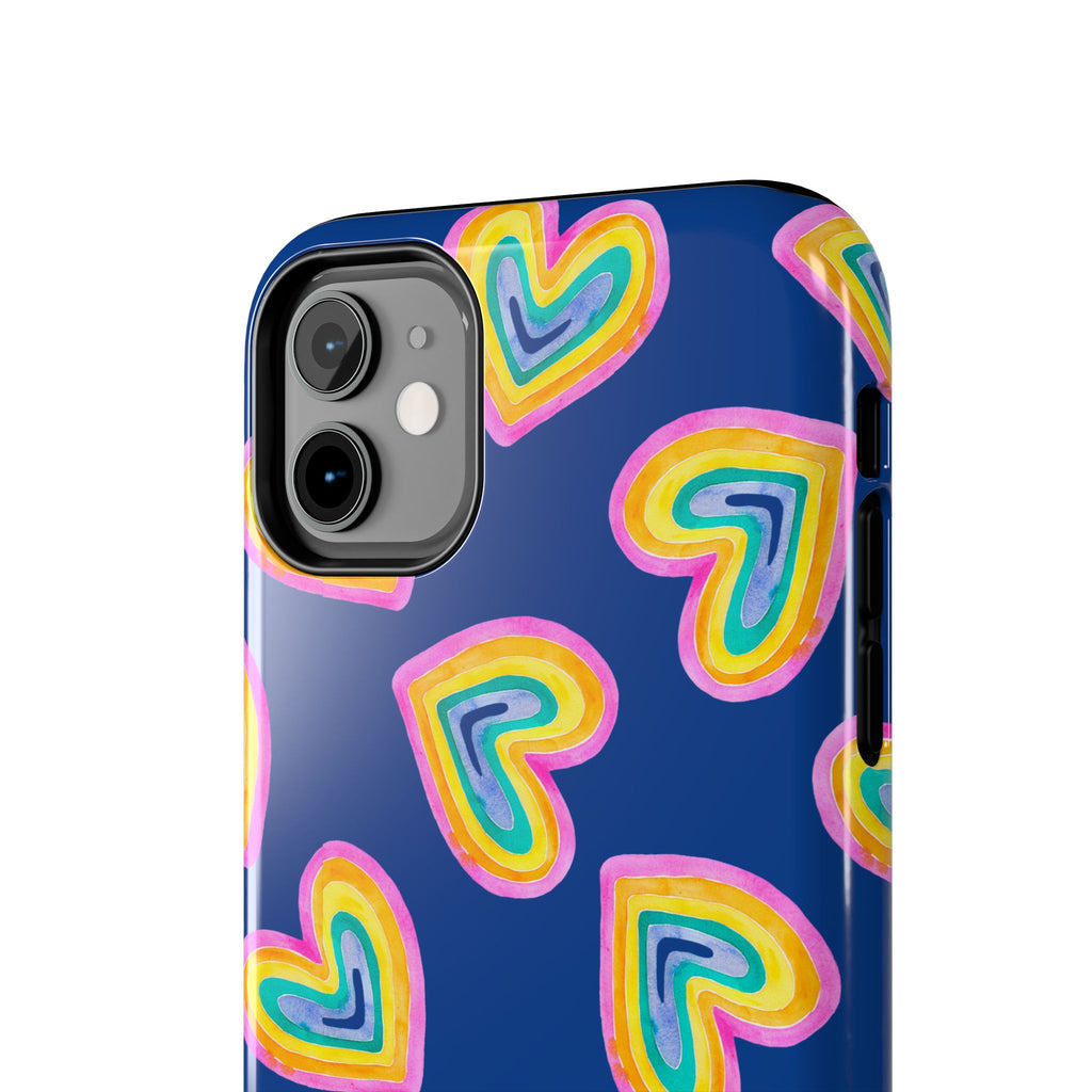 Rainbow Heart Tough Phone Case (For iPhone, Galaxy & More) - Dark Blue