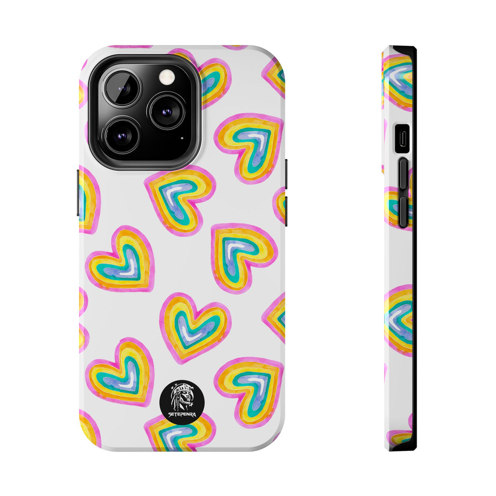Rainbow Heart Tough Phone Case (For iPhone, Galaxy & More) - White SETEPENRA Phone Case.