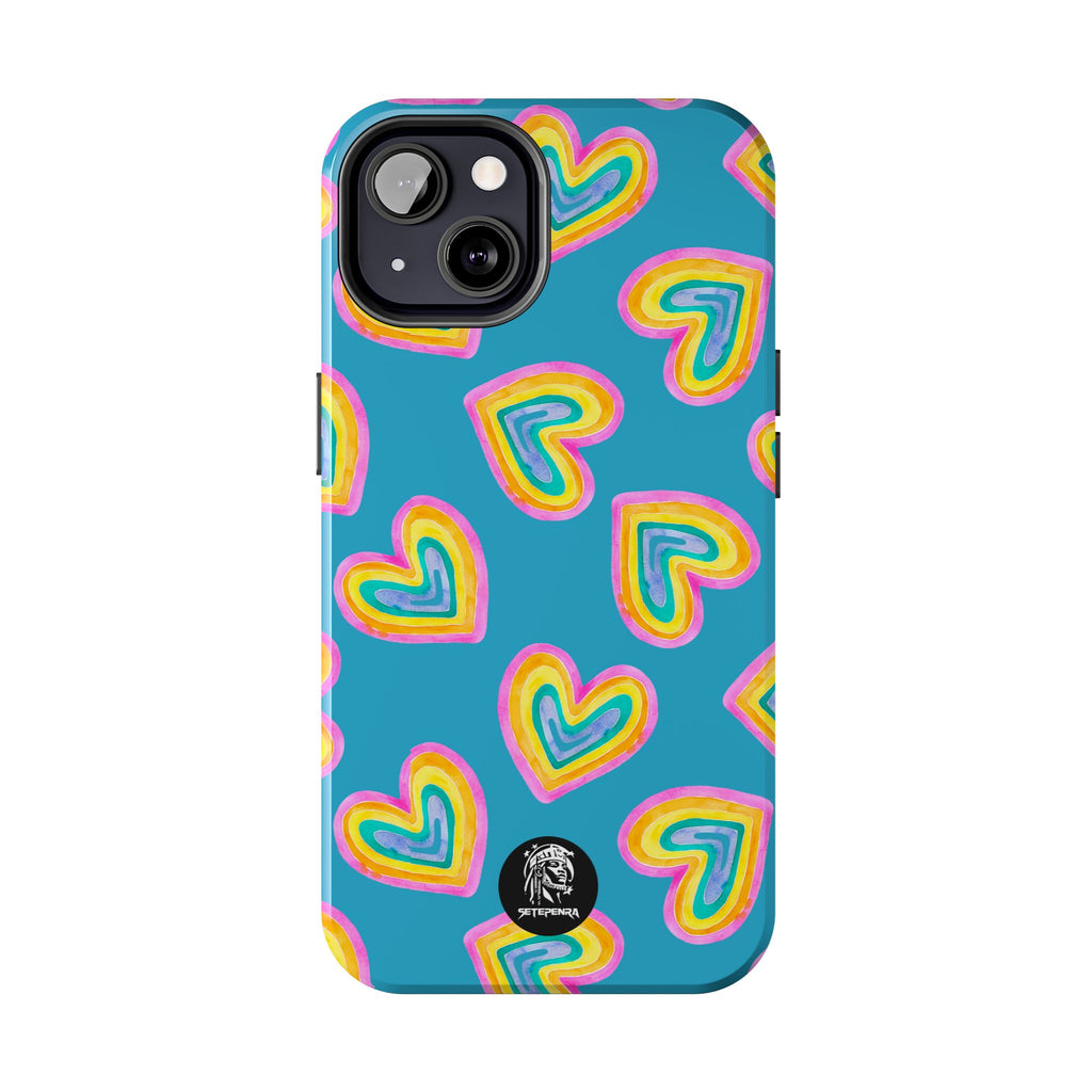 Rainbow Heart Tough Phone Case (For iPhone, Galaxy & More) - Turquoise