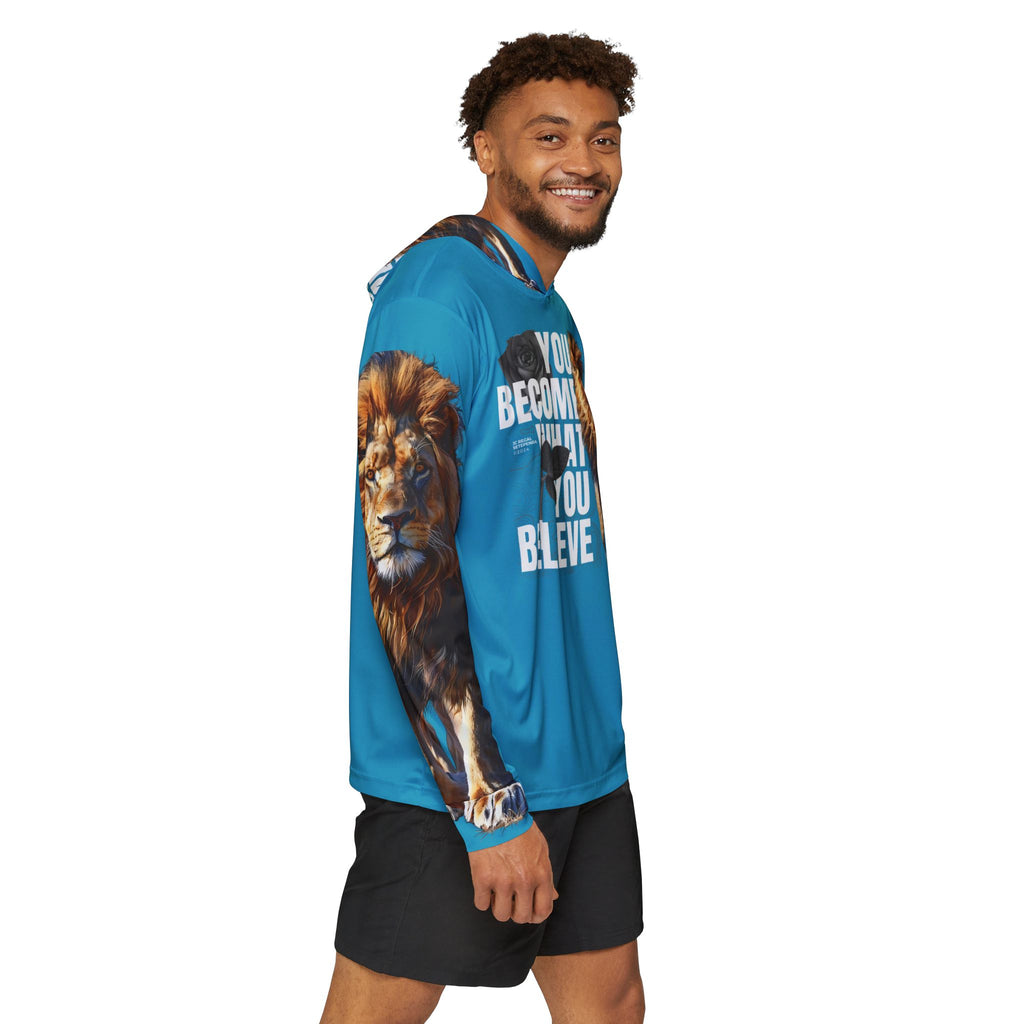 You Become What You Believe Men's Sports Warmup Hoodie (Turquoise) SETEPENRA All Over Prints.