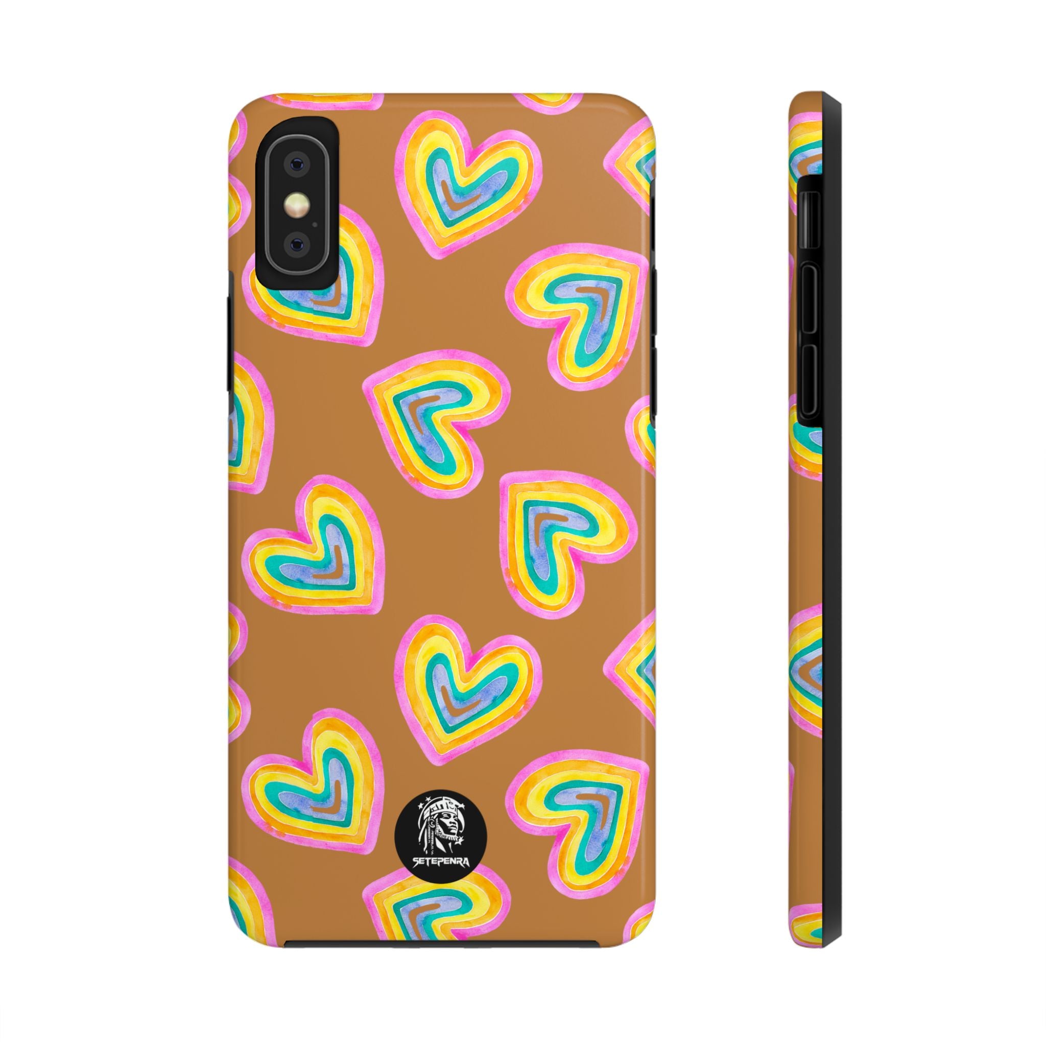 Rainbow Heart Tough Phone Case (For iPhone, Galaxy & More) - Light Brown