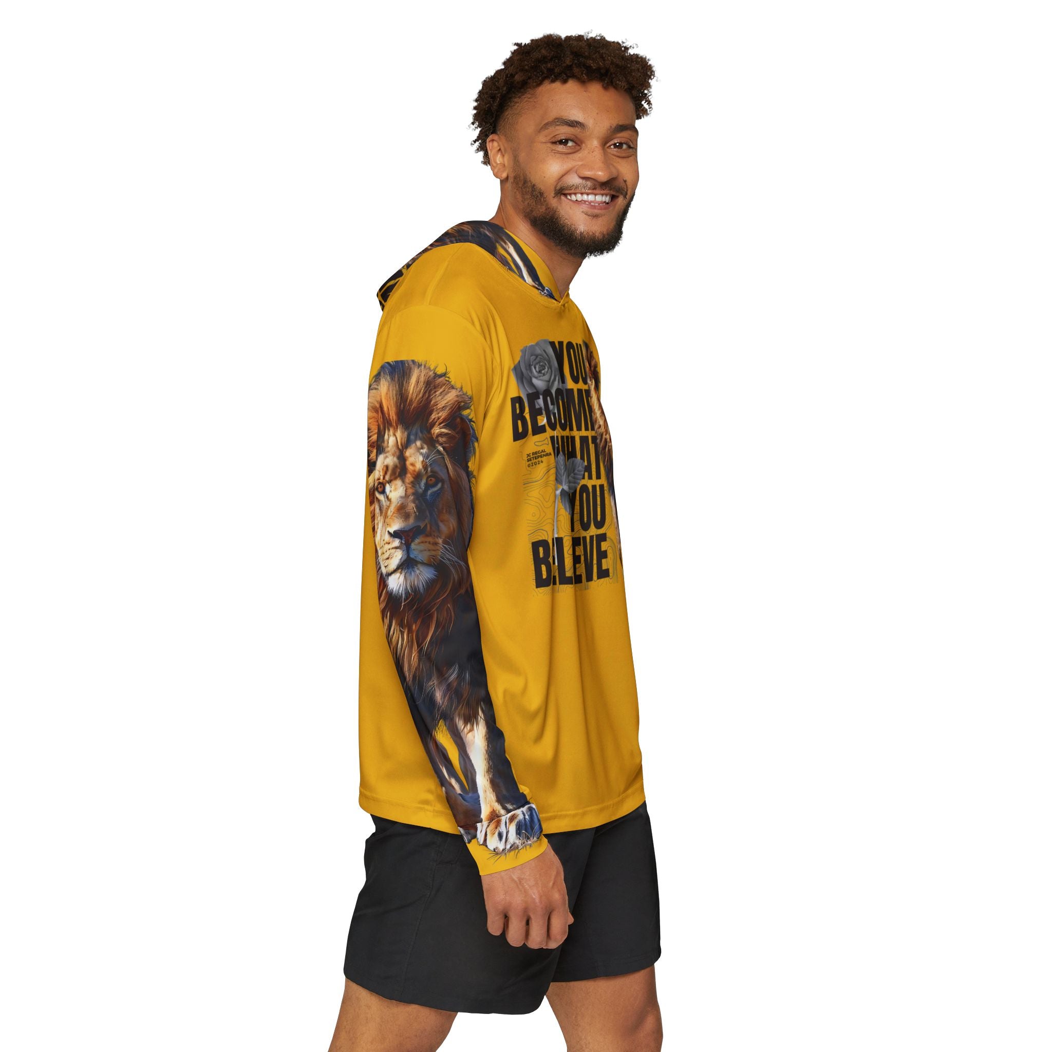 You Become What You Believe Men's Sports Warmup Hoodie (Gold) SETEPENRA All Over Prints.