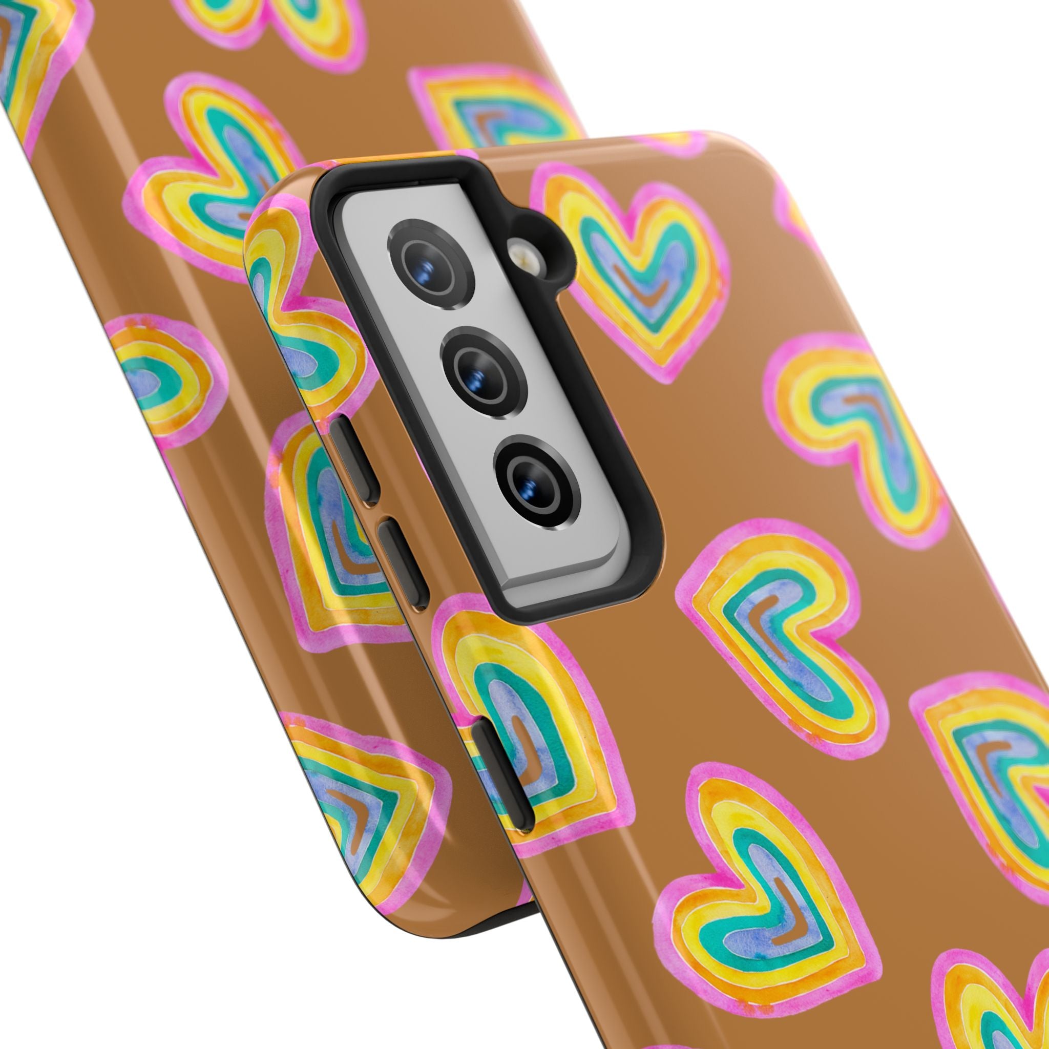 Rainbow Heart Tough Phone Case (For iPhone, Galaxy & More) - Light Brown