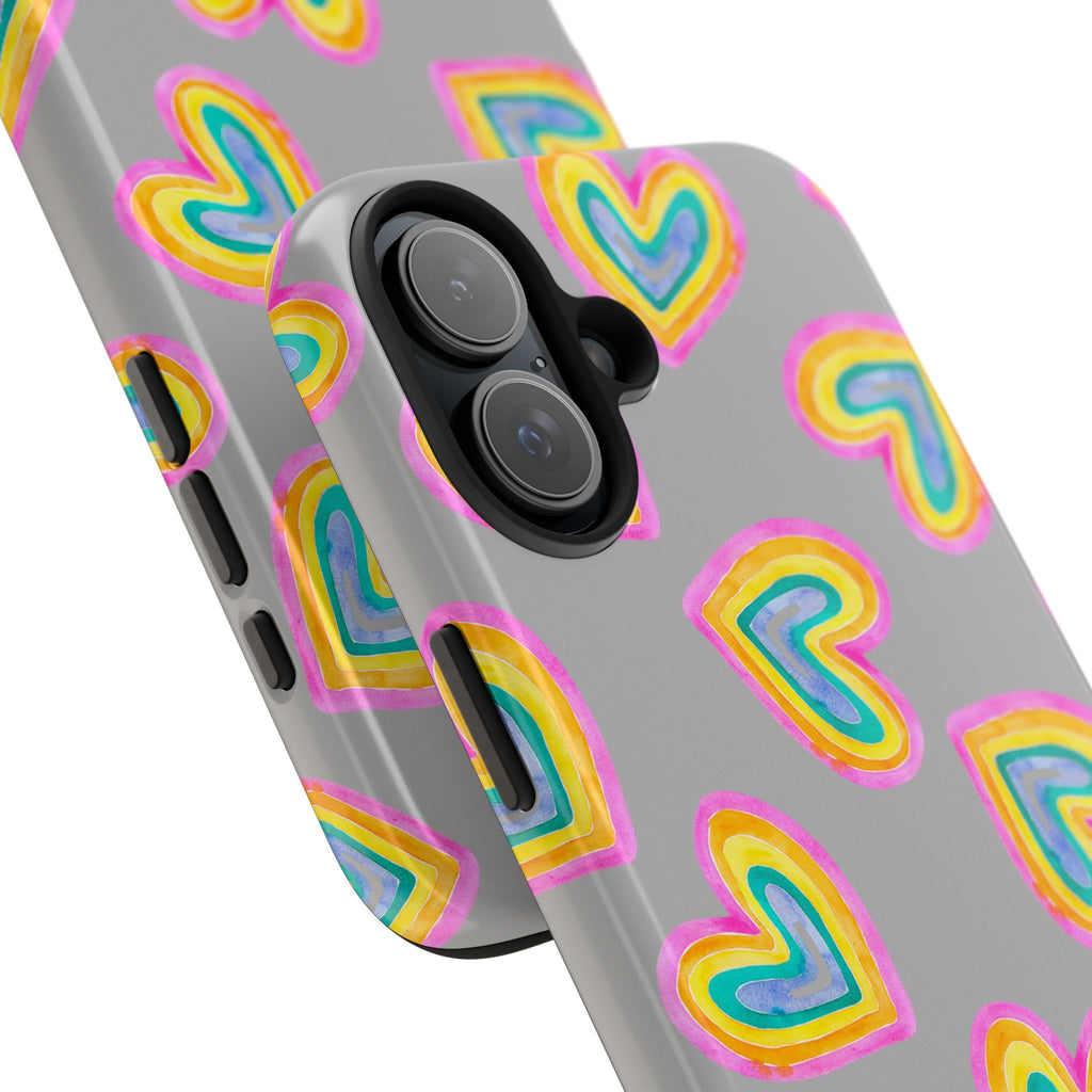 Rainbow Heart Tough Phone Case (For iPhone, Galaxy & More) - Light Grey