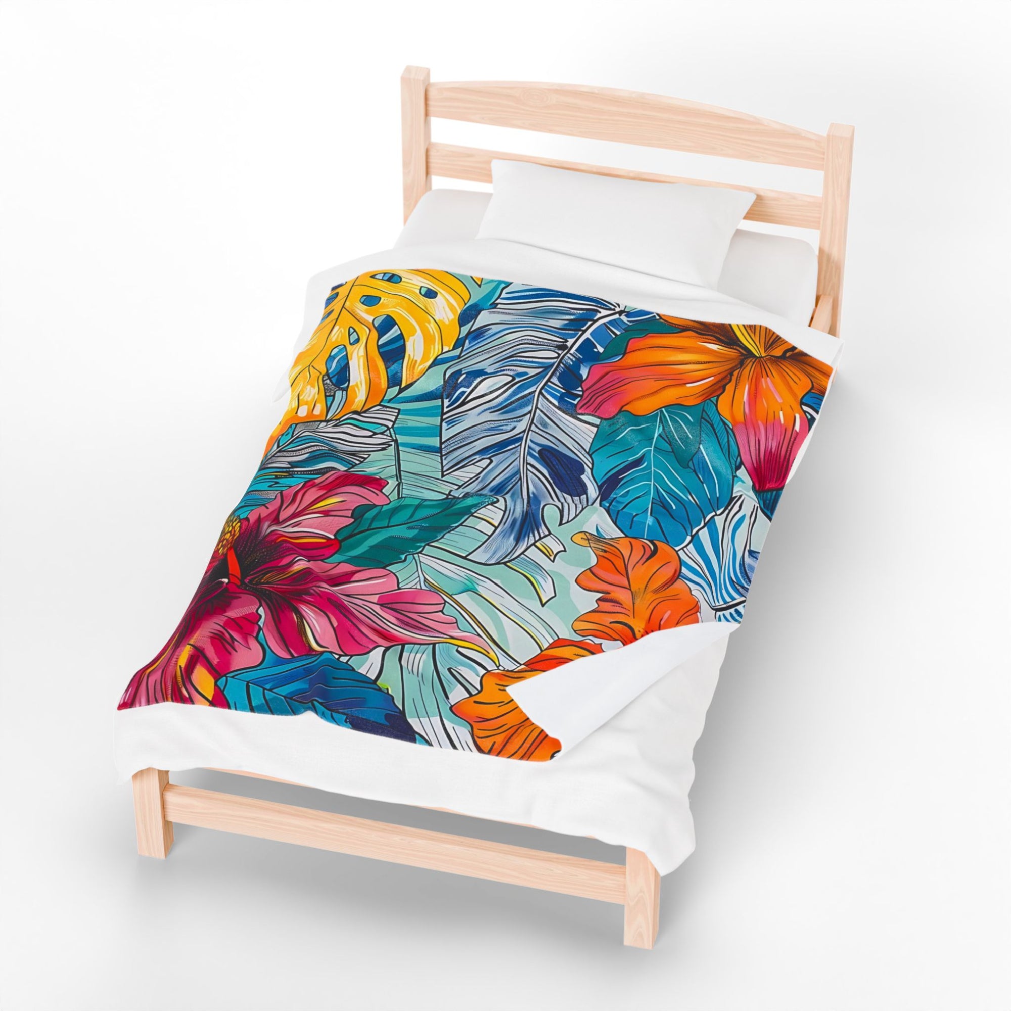 Monstera Hibiscus Velveteen Plush Blanket SETEPENRA All Over Prints.