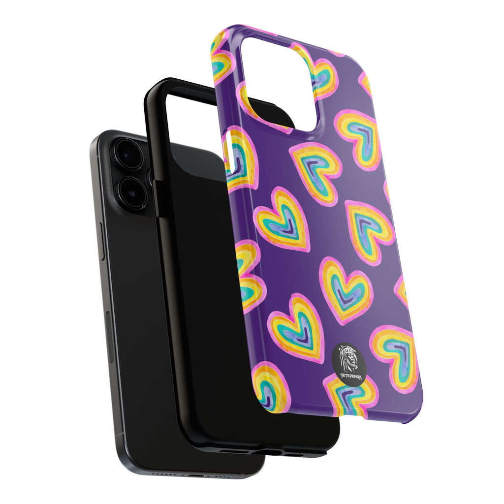 Rainbow Heart Tough Phone Case (For iPhone, Galaxy & More) - Purple