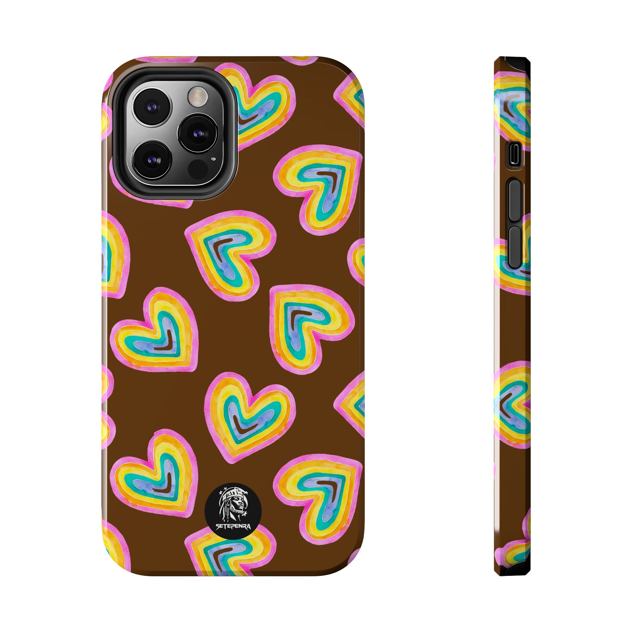 Rainbow Heart Tough Phone Case (For iPhone, Galaxy & More) - Brown SETEPENRA Phone Case.