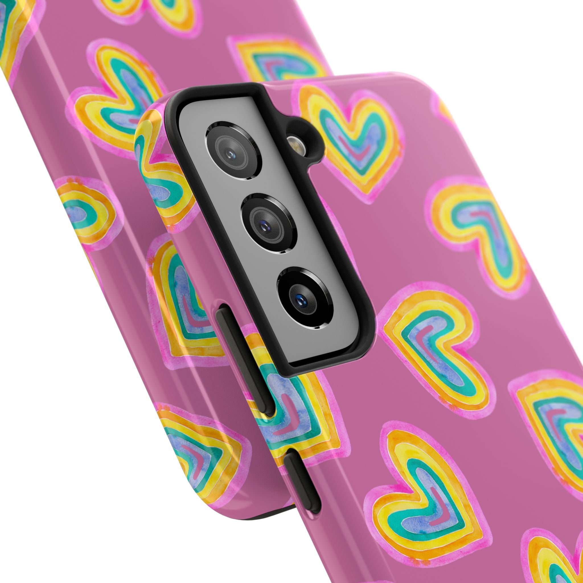 Rainbow Heart Tough Phone Case (For iPhone, Galaxy & More) - Light Pink