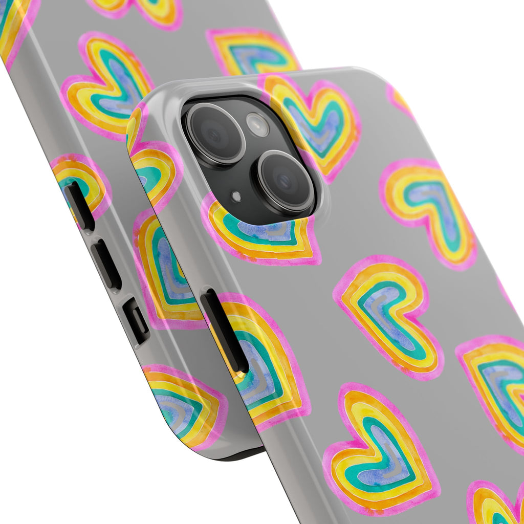 Rainbow Heart Tough Phone Case (For iPhone, Galaxy & More) - Light Grey