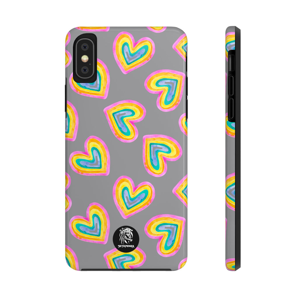 Rainbow Heart Tough Phone Case (For iPhone, Galaxy & More) - Grey SETEPENRA Phone Case.