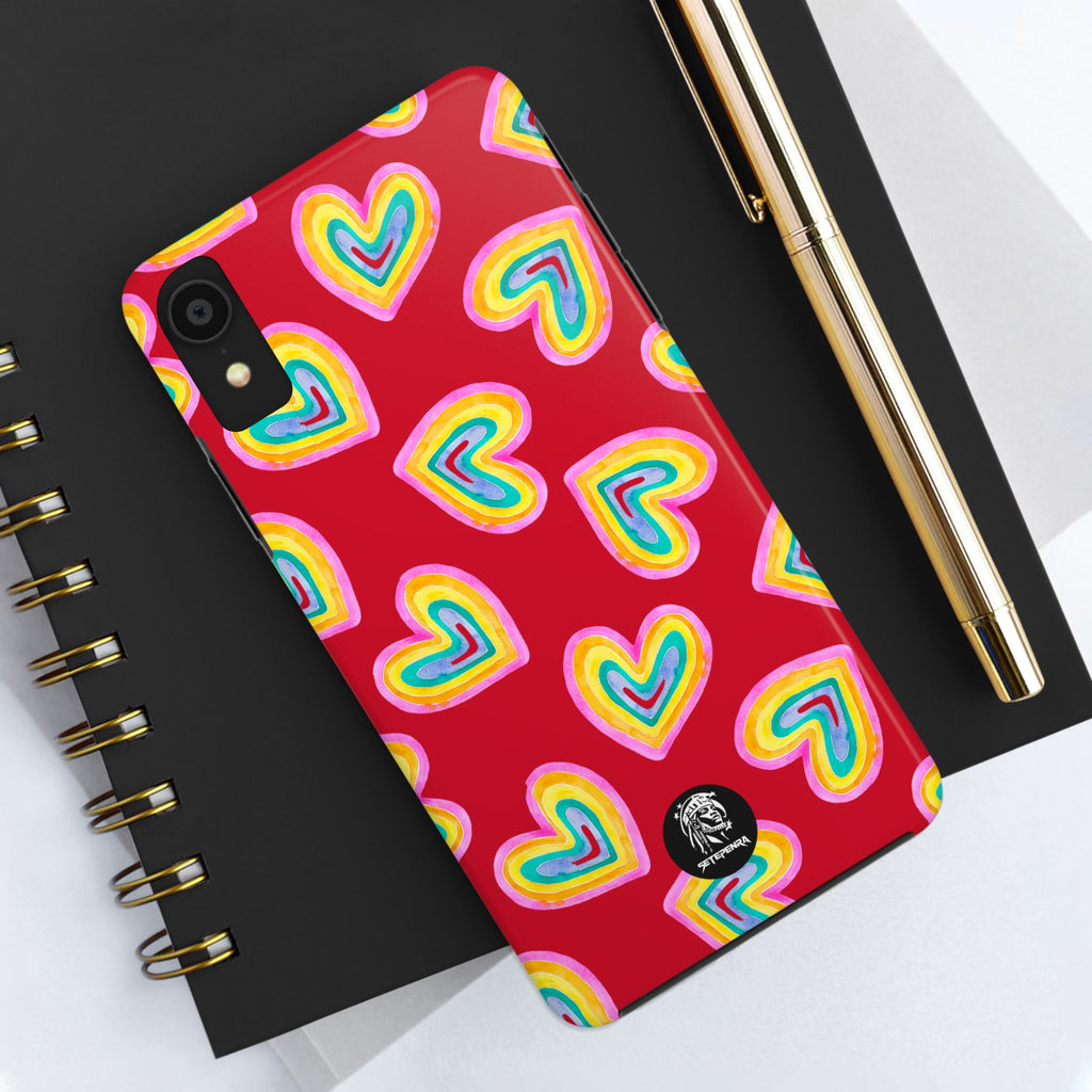 Rainbow Heart Tough Phone Case (For iPhone, Galaxy & More) - Dark Red