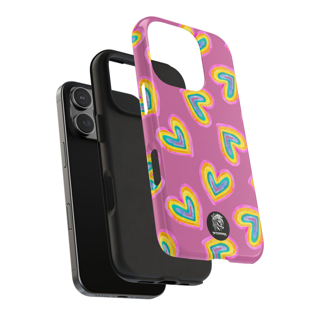 Rainbow Heart Tough Phone Case (For iPhone, Galaxy & More) - Light Pink