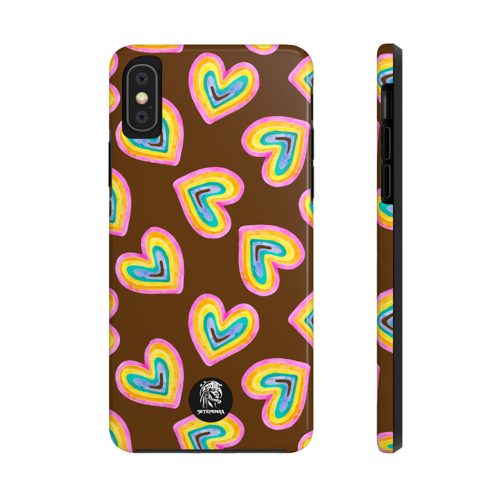 Rainbow Heart Tough Phone Case (For iPhone, Galaxy & More) - Brown SETEPENRA Phone Case.