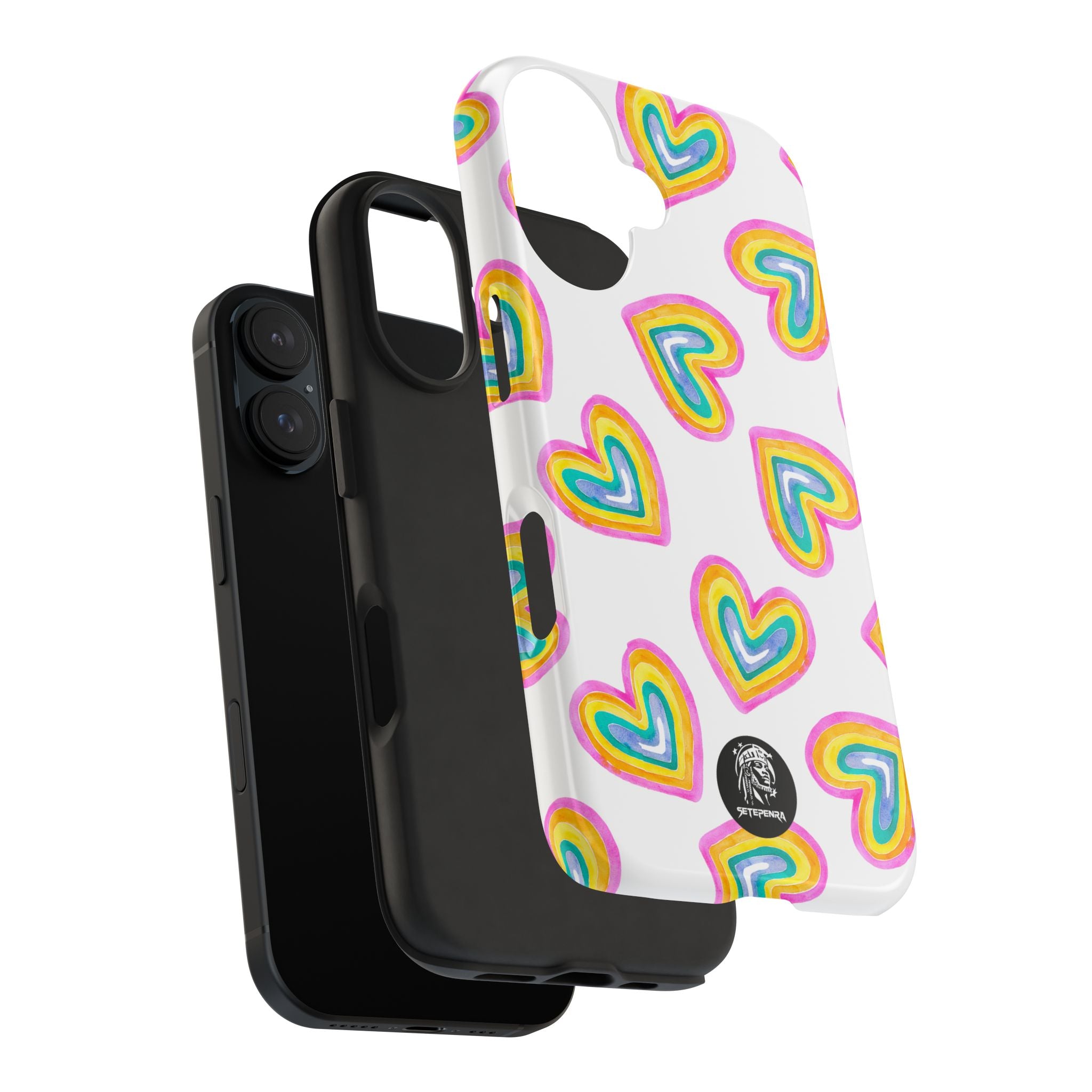 Rainbow Heart Tough Phone Case (For iPhone, Galaxy & More) - White