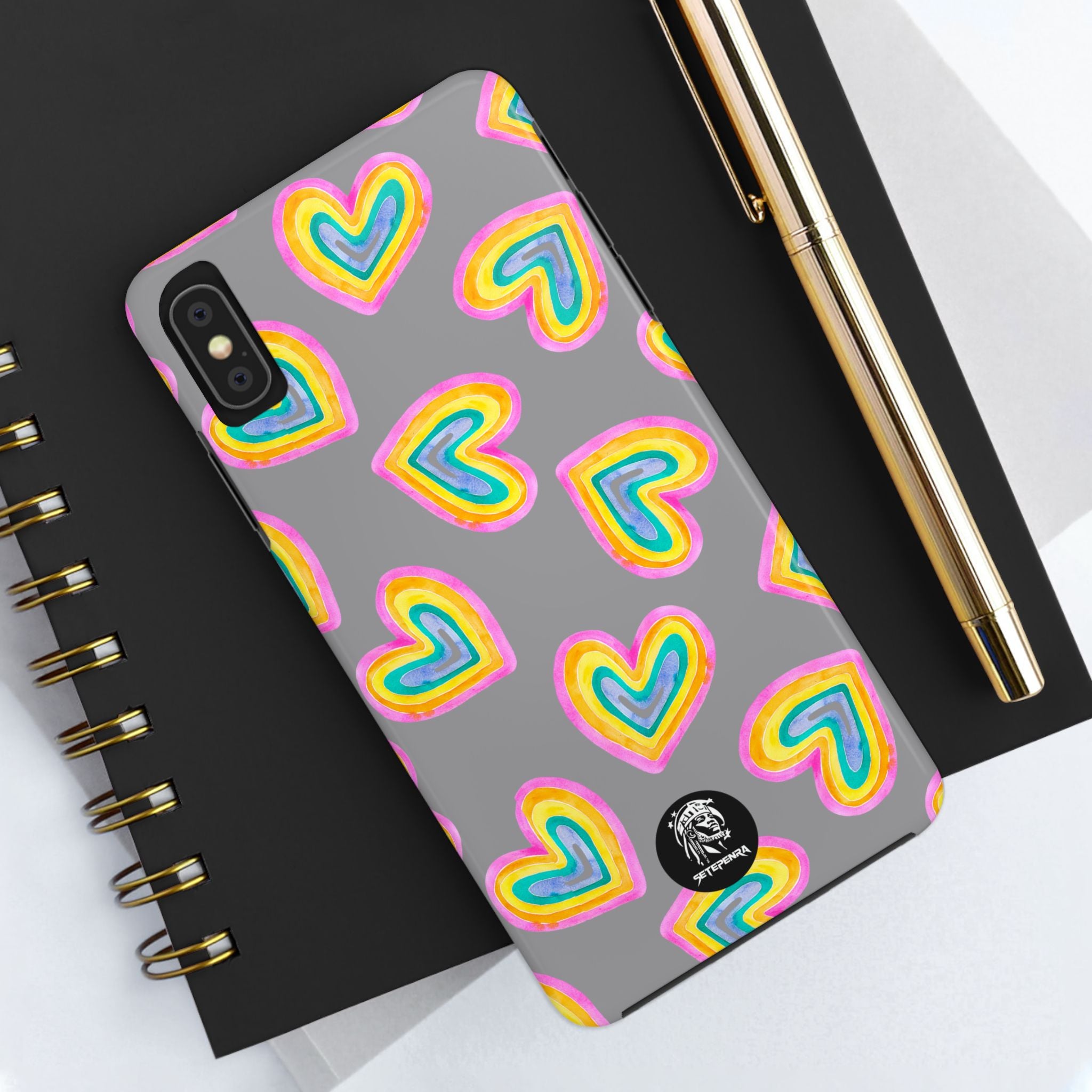 Rainbow Heart Tough Phone Case (For iPhone, Galaxy & More) - Grey
