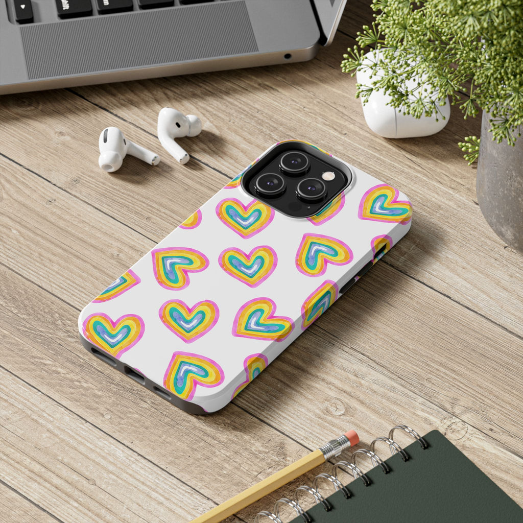 Rainbow Heart Tough Phone Case — Durable Cute Protective Phone Cover