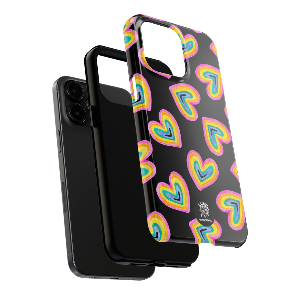 Rainbow Heart Tough Phone Case (For iPhone, Galaxy & More) - Black
