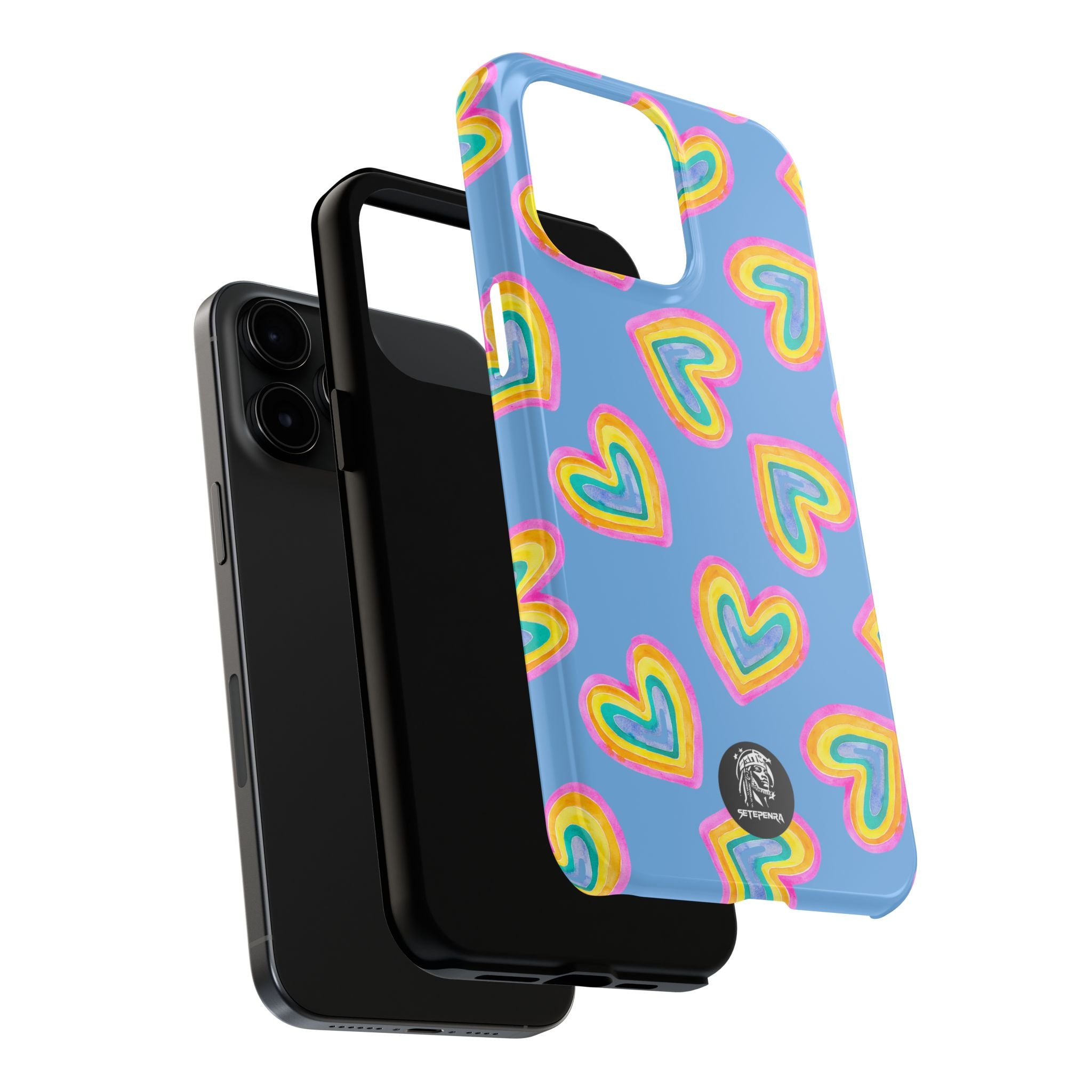 Rainbow Heart Tough Phone Case (For iPhone, Galaxy & More) - Light Blue