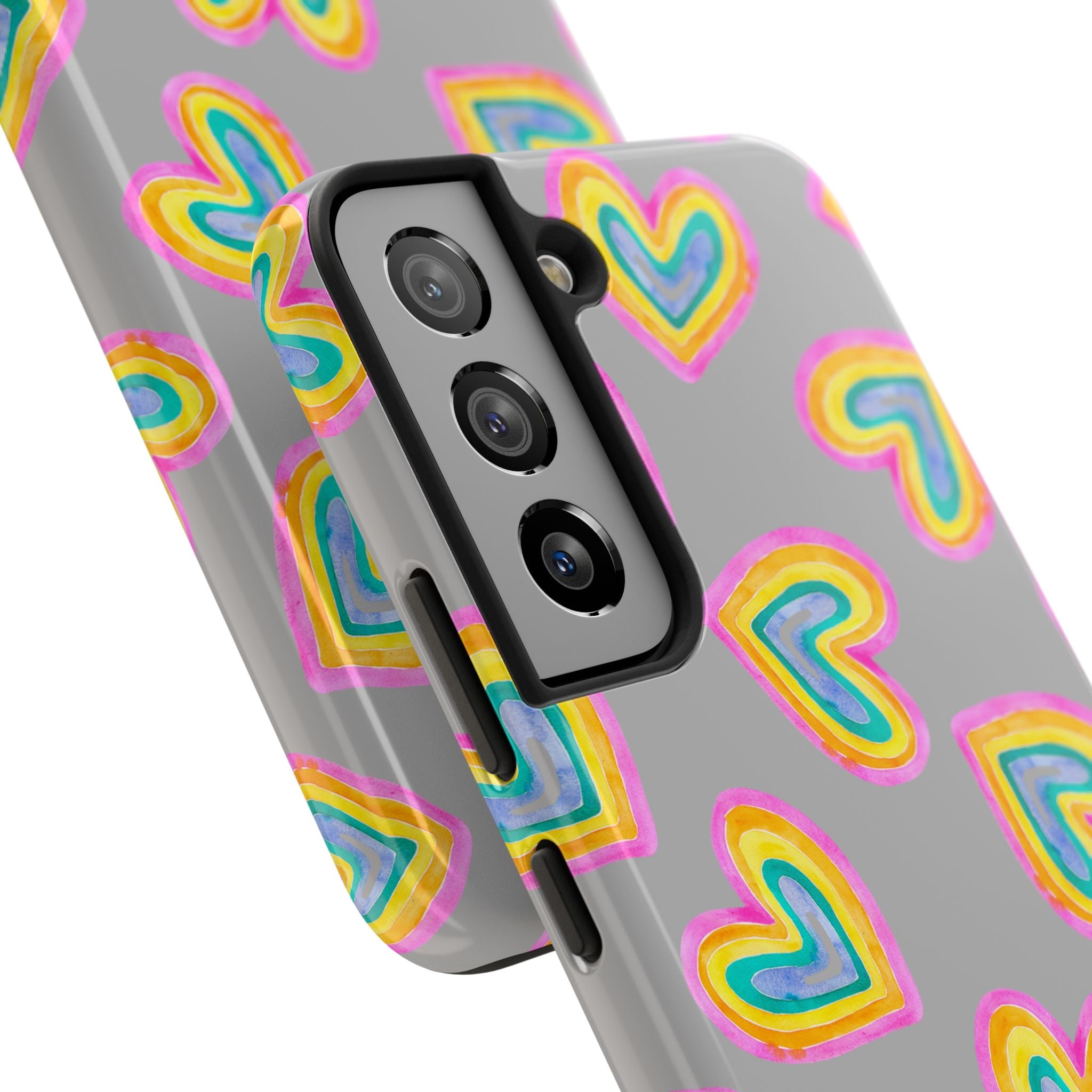 Rainbow Heart Tough Phone Case (For iPhone, Galaxy & More) - Light Grey