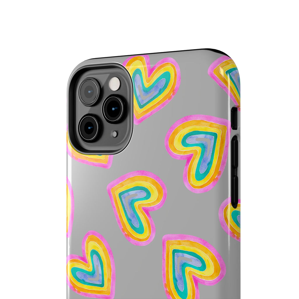 Rainbow Heart Tough Phone Case (For iPhone, Galaxy & More) - Light Grey