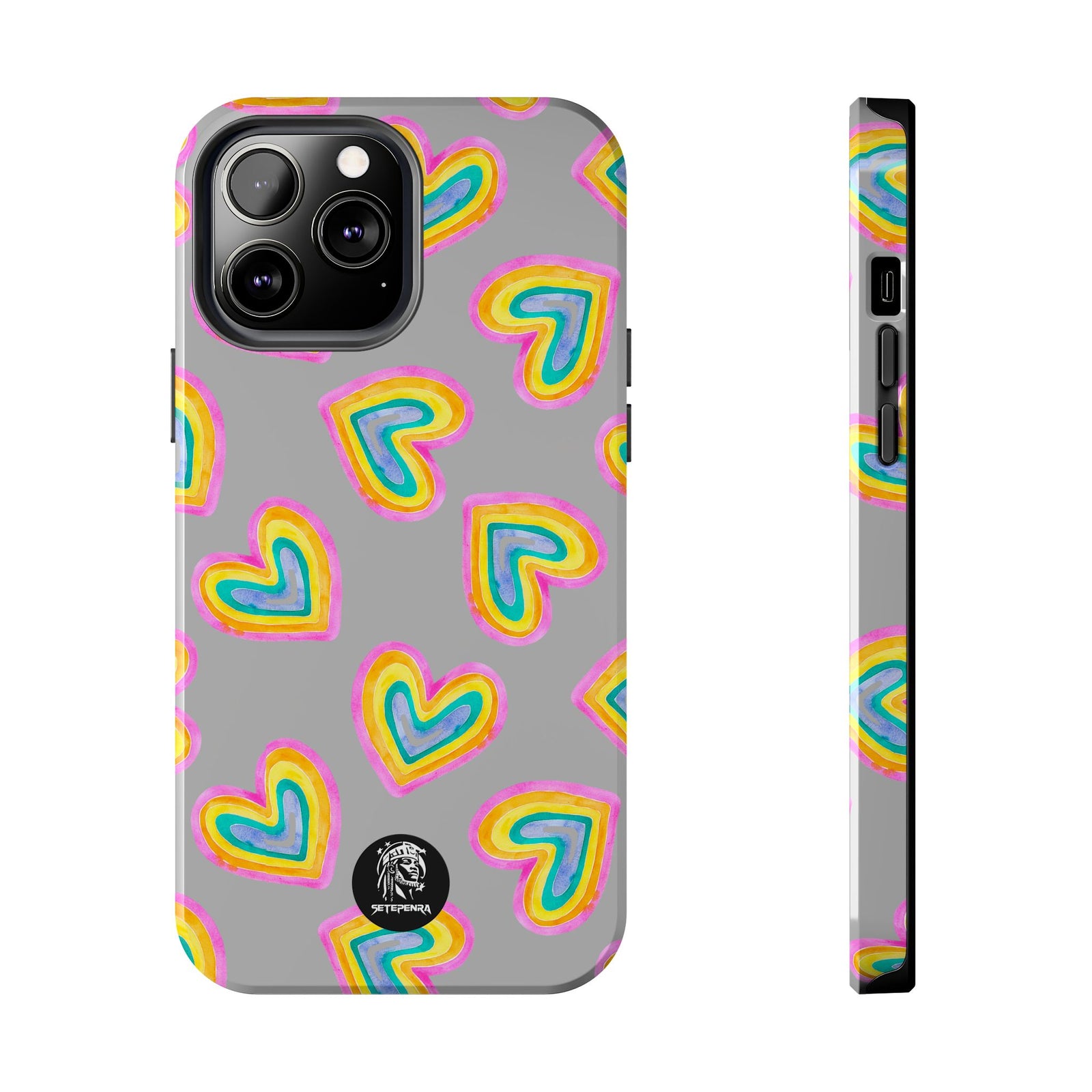 Rainbow Heart Tough Phone Case (For iPhone, Galaxy & More) - Light Grey SETEPENRA Phone Case.