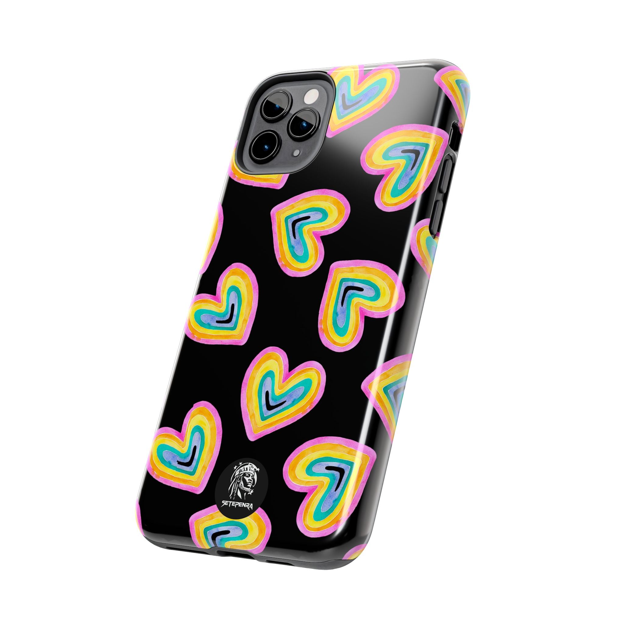 Rainbow Heart Tough Phone Case (For iPhone, Galaxy & More) - Black
