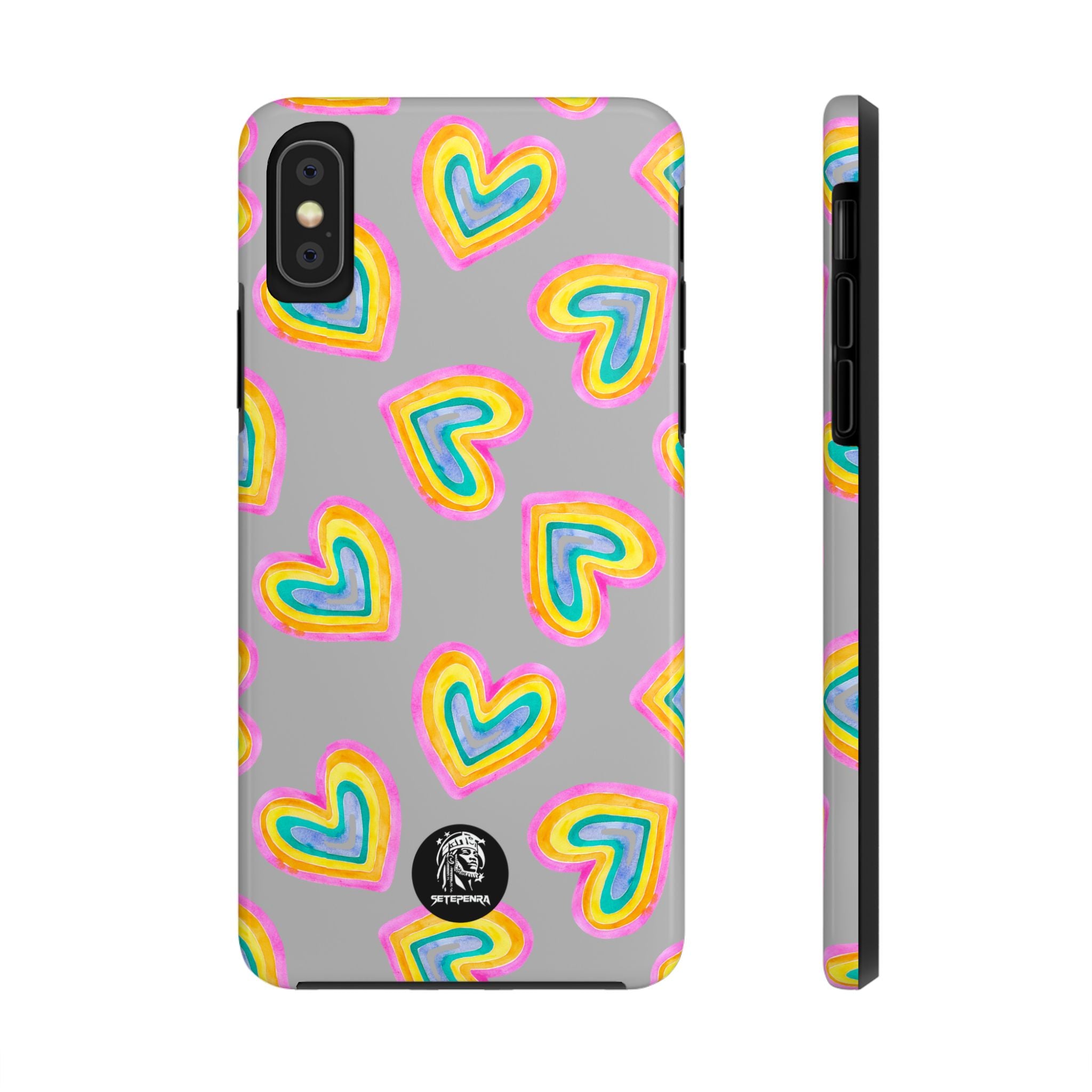 Rainbow Heart Tough Phone Case (For iPhone, Galaxy & More) - Light Grey