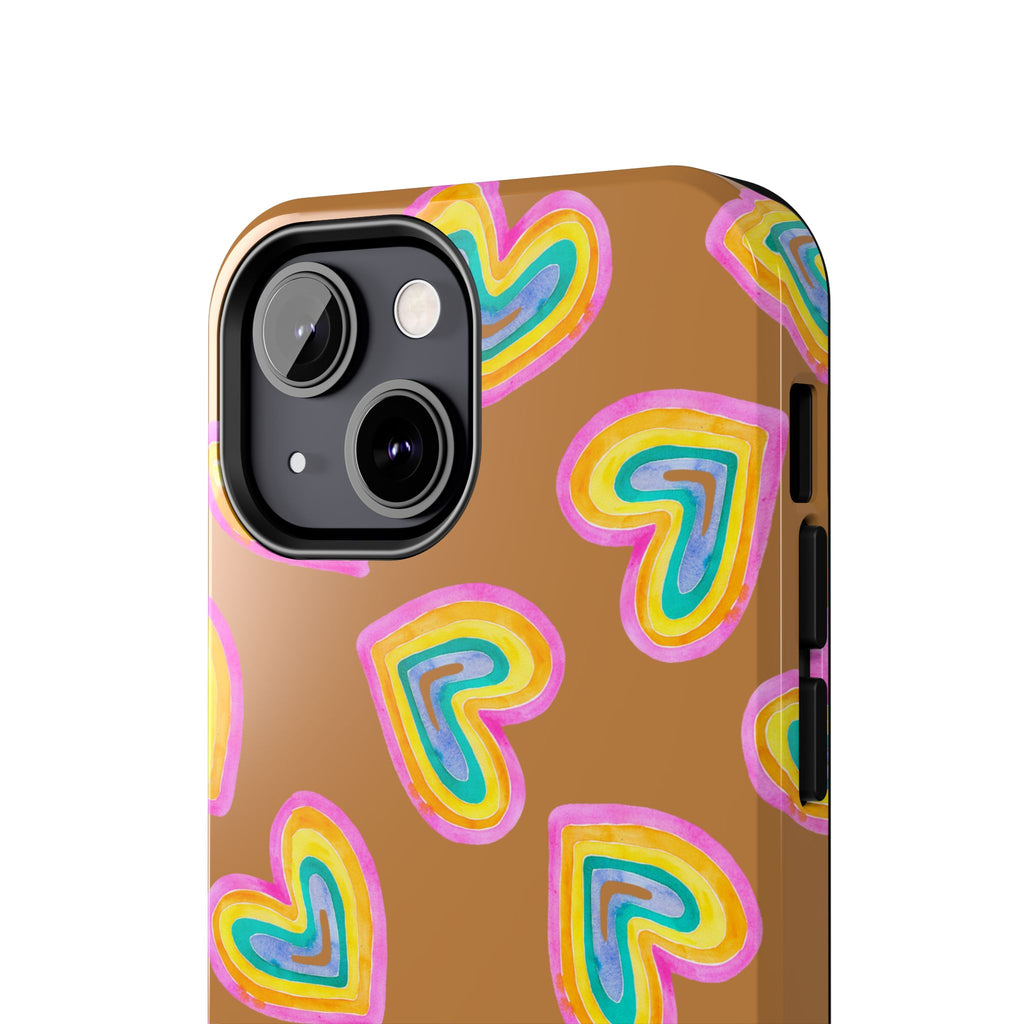 Rainbow Heart Tough Phone Case (For iPhone, Galaxy & More) - Light Brown SETEPENRA Phone Case.