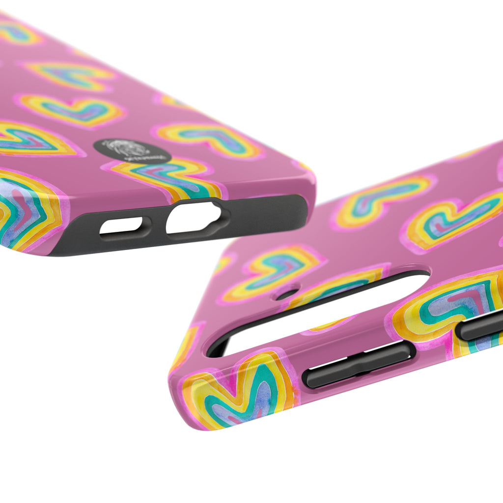 Rainbow Heart Tough Phone Case (For iPhone, Galaxy & More) - Light Pink