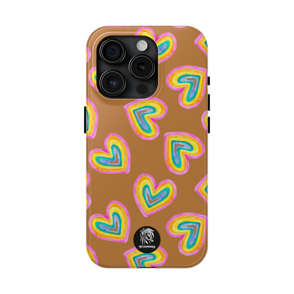 Rainbow Heart Tough Phone Case (For iPhone, Galaxy & More) - Light Brown