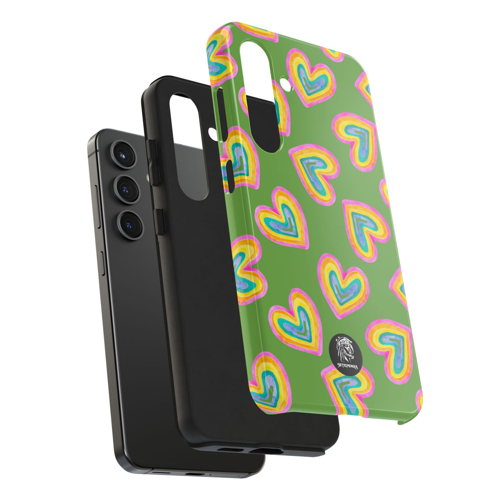 Rainbow Heart Tough Phone Case (For iPhone, Galaxy & More) - Green
