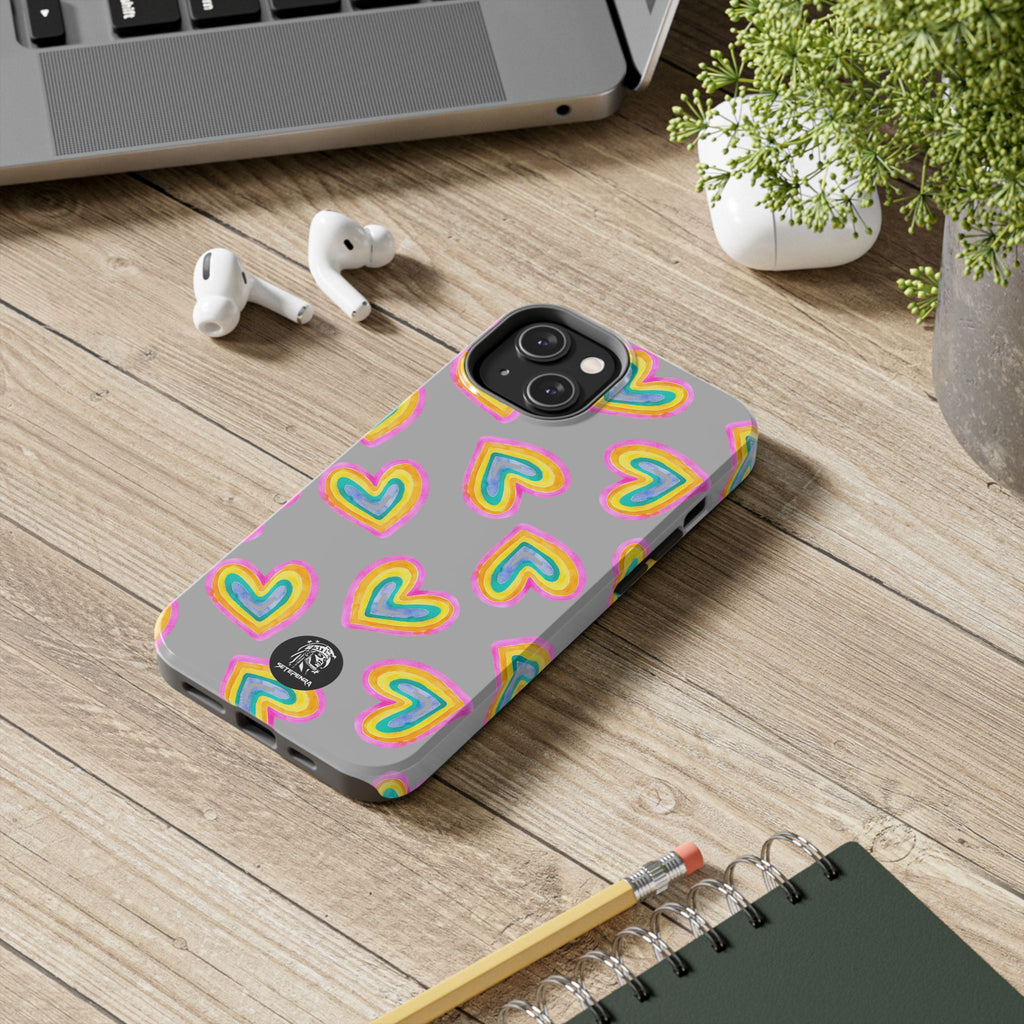 Rainbow Heart Tough Phone Case (For iPhone, Galaxy & More) - Light Grey