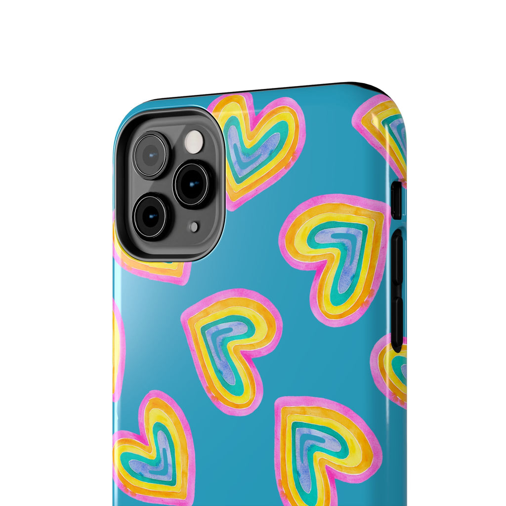 Rainbow Heart Tough Phone Case (For iPhone, Galaxy & More) - Turquoise