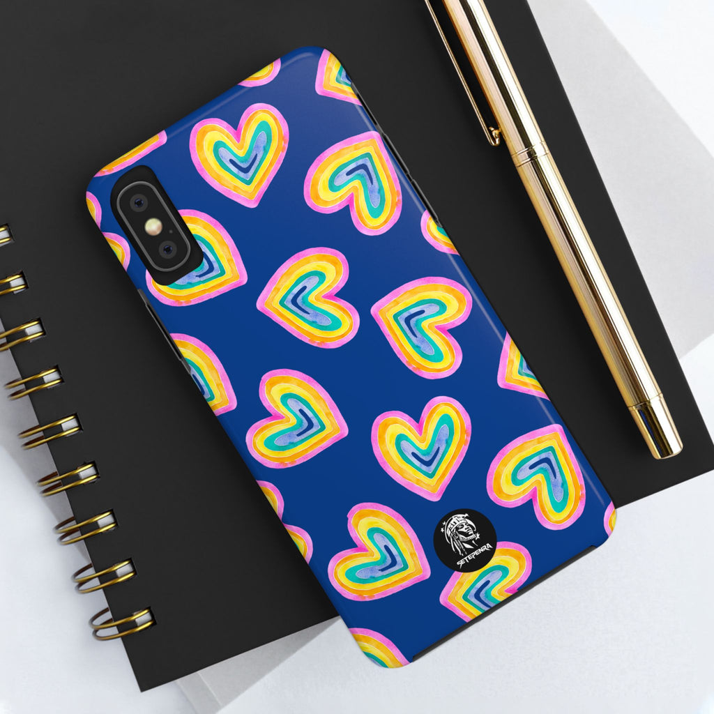 Rainbow Heart Tough Phone Case (For iPhone, Galaxy & More) - Dark Blue