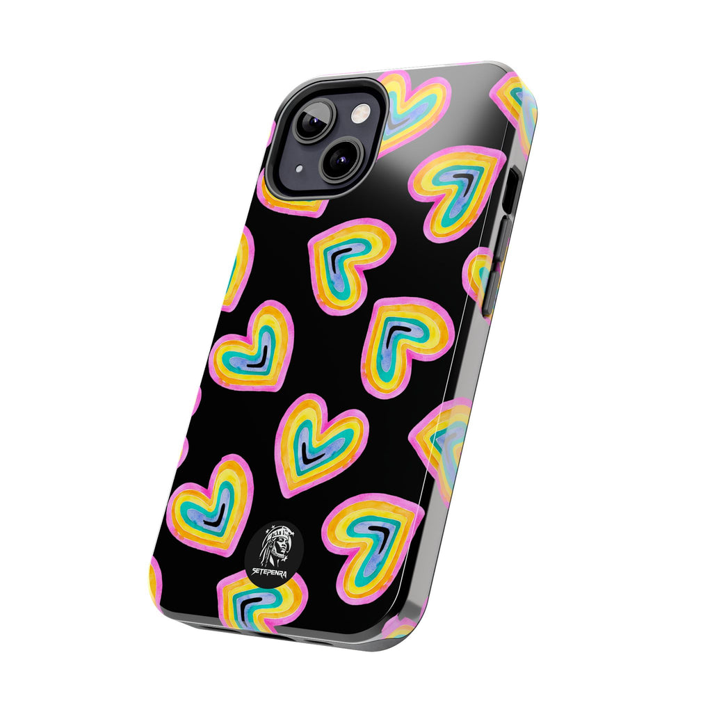 Rainbow Heart Tough Phone Case (For iPhone, Galaxy & More) - Black