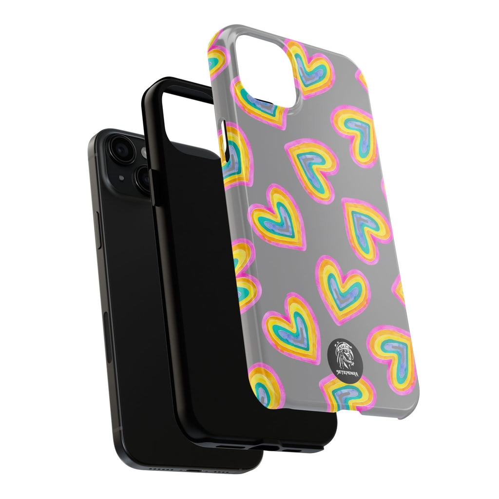 Rainbow Heart Tough Phone Case (For iPhone, Galaxy & More) - Grey