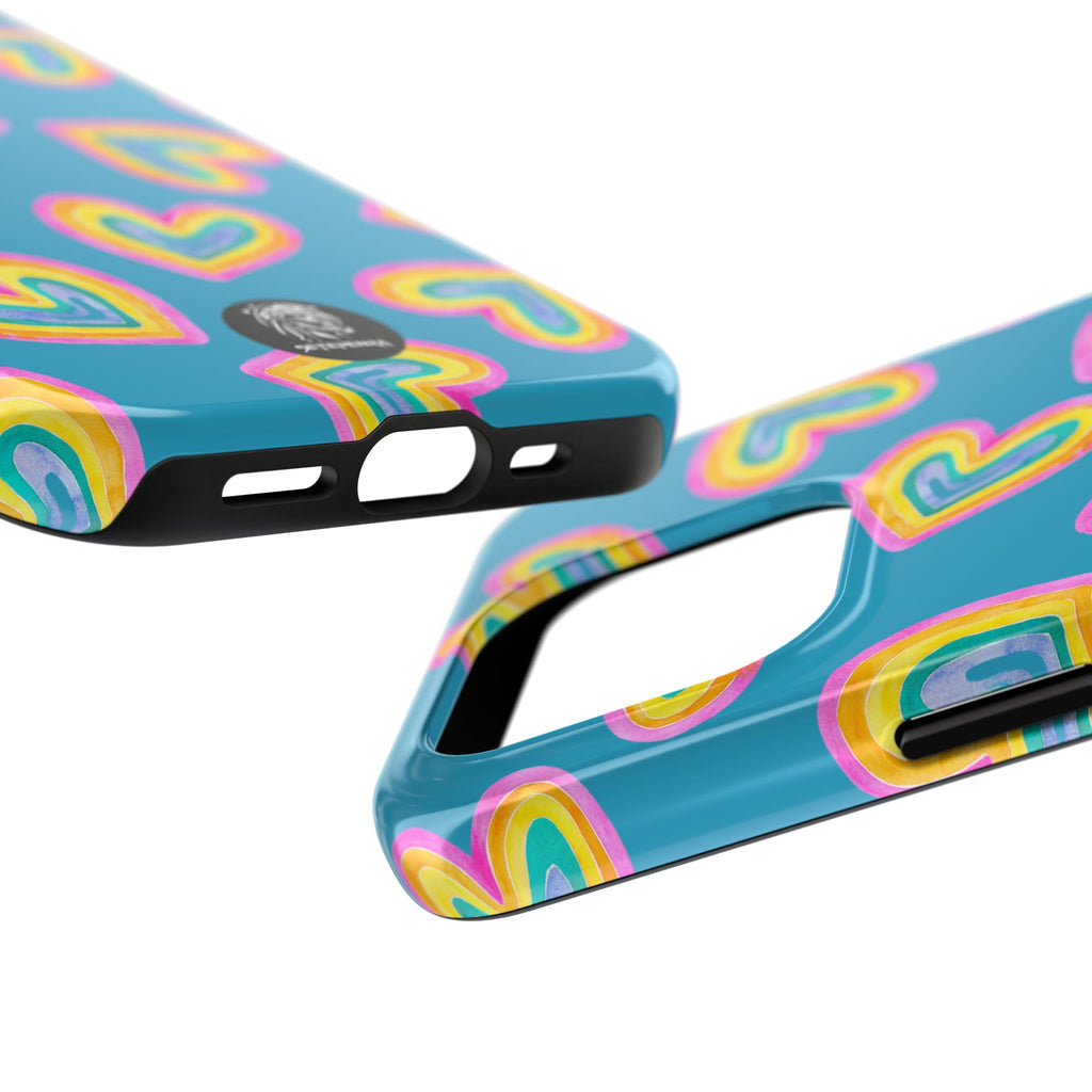 Rainbow Heart Tough Phone Case (For iPhone, Galaxy & More) - Turquoise