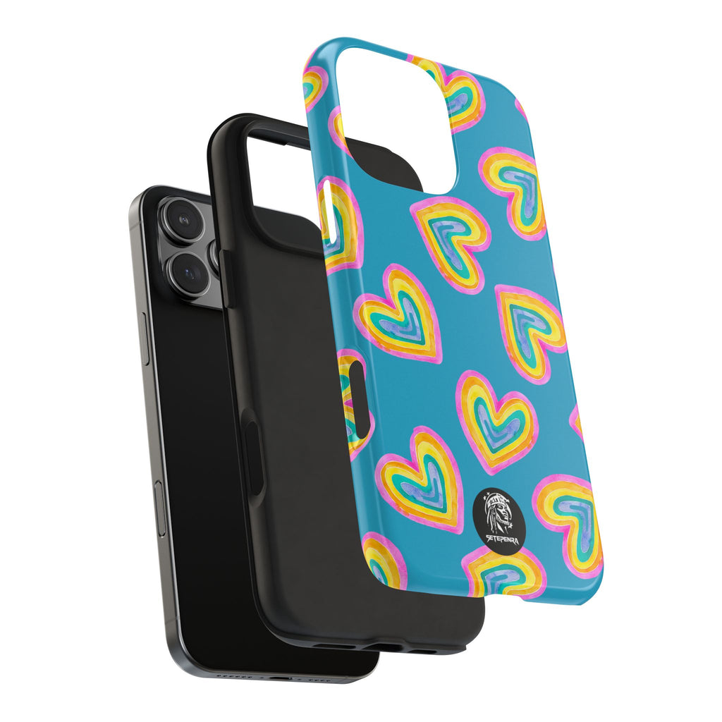 Rainbow Heart Tough Phone Case (For iPhone, Galaxy & More) - Turquoise
