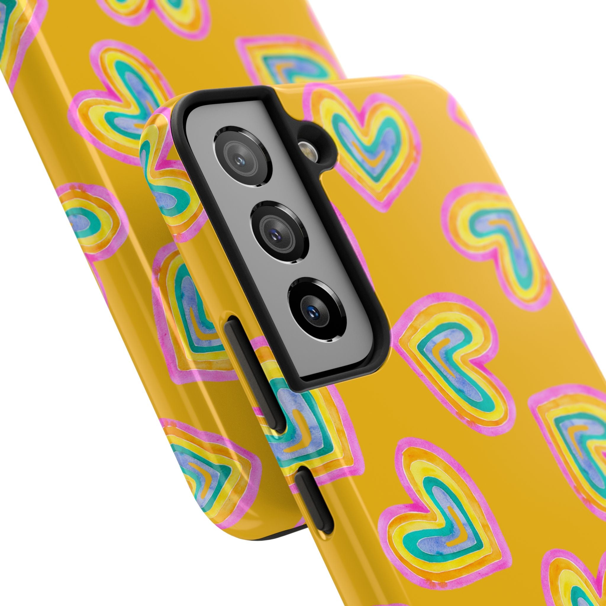 Rainbow Heart Tough Phone Case (For iPhone, Galaxy & More) - Yellow