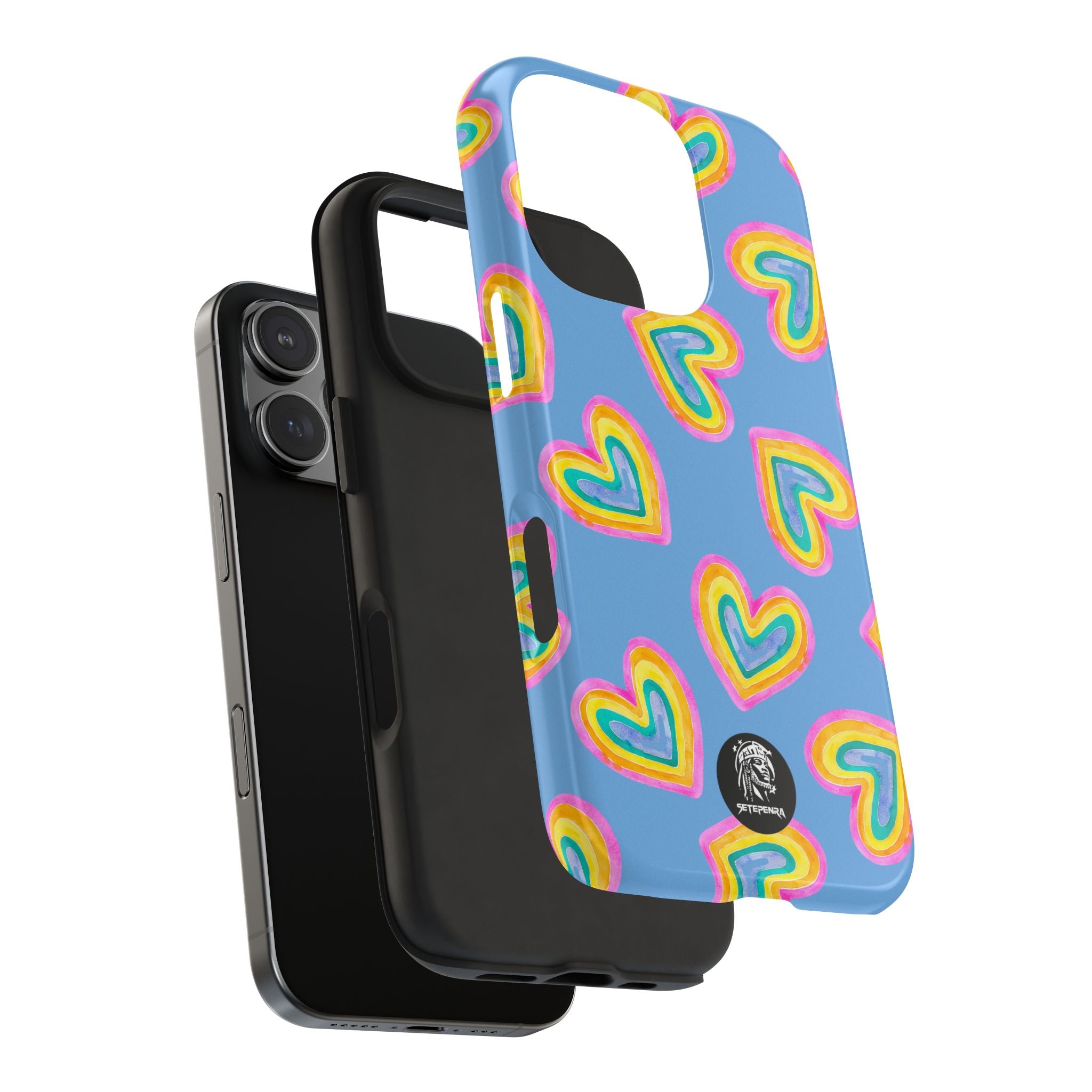 Rainbow Heart Tough Phone Case (For iPhone, Galaxy & More) - Light Blue