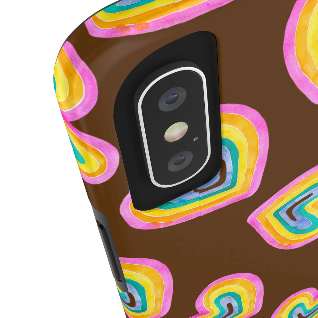 Rainbow Heart Tough Phone Case (For iPhone, Galaxy & More) - Brown