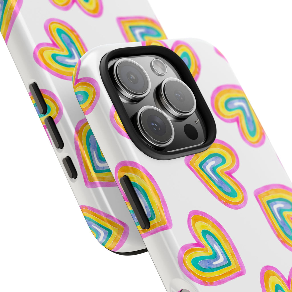 Rainbow Heart Tough Phone Case (For iPhone, Galaxy & More) - White