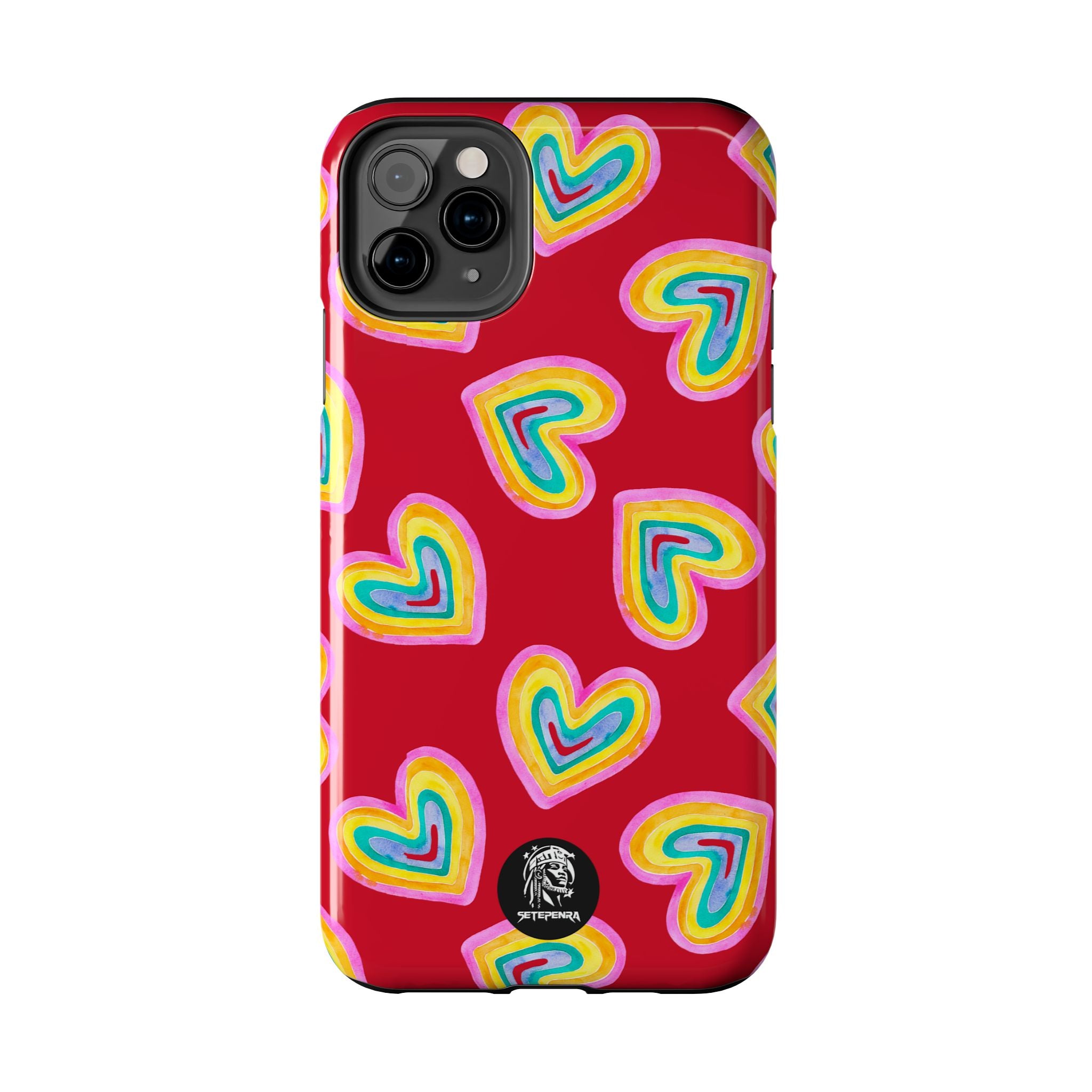 Rainbow Heart Tough Phone Case (For iPhone, Galaxy & More) - Dark Red