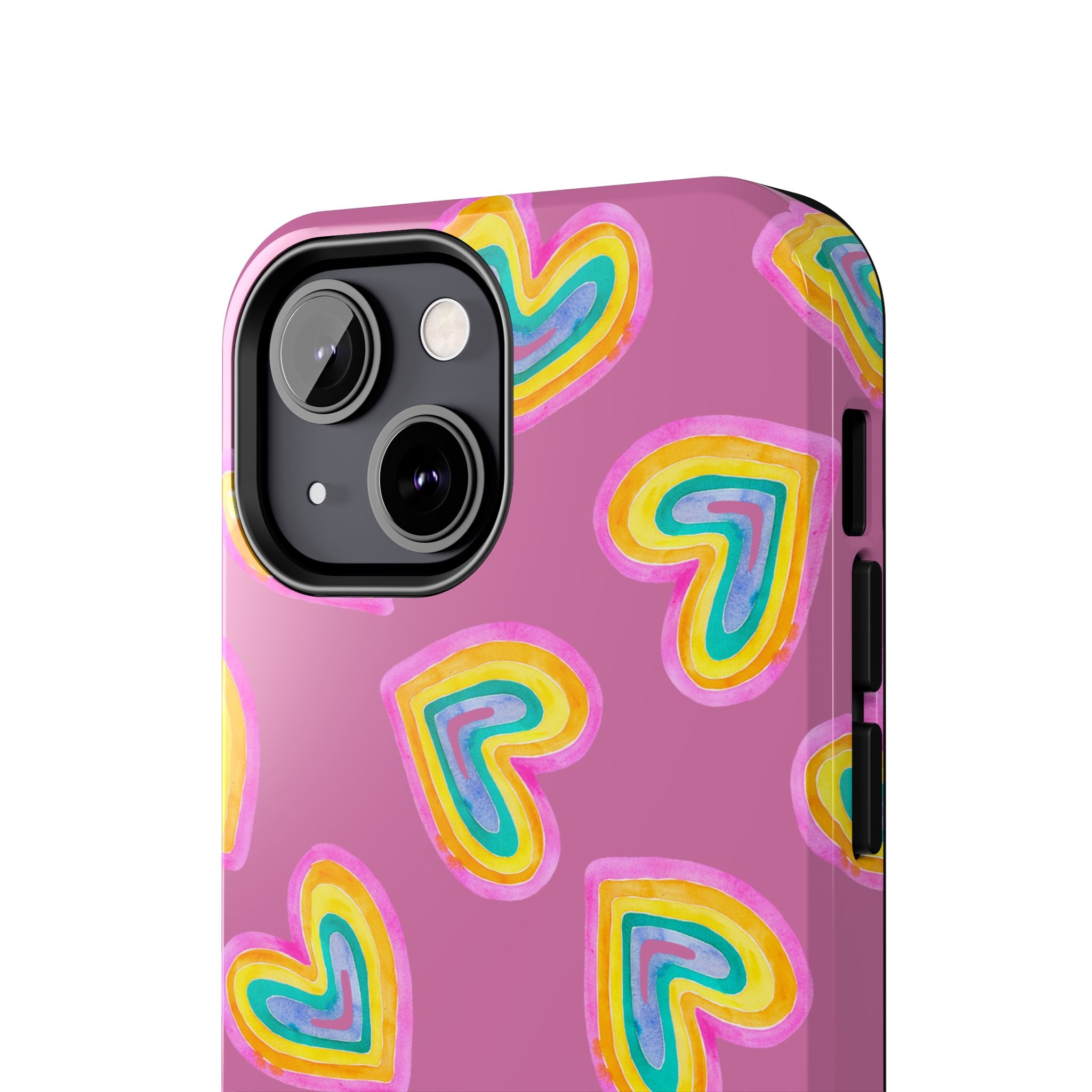 Rainbow Heart Tough Phone Case (For iPhone, Galaxy & More) - Light Pink