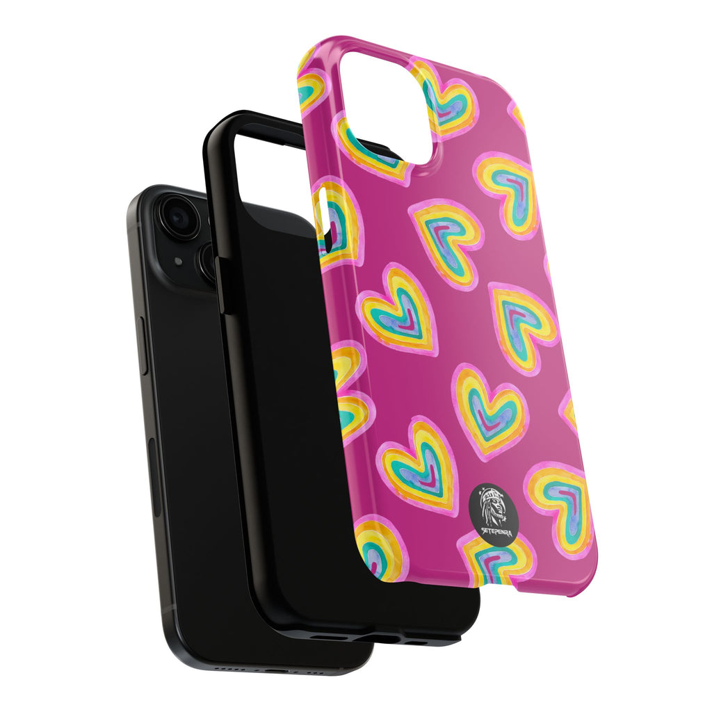Rainbow Heart Tough Phone Case (For iPhone, Galaxy & More) - Pink